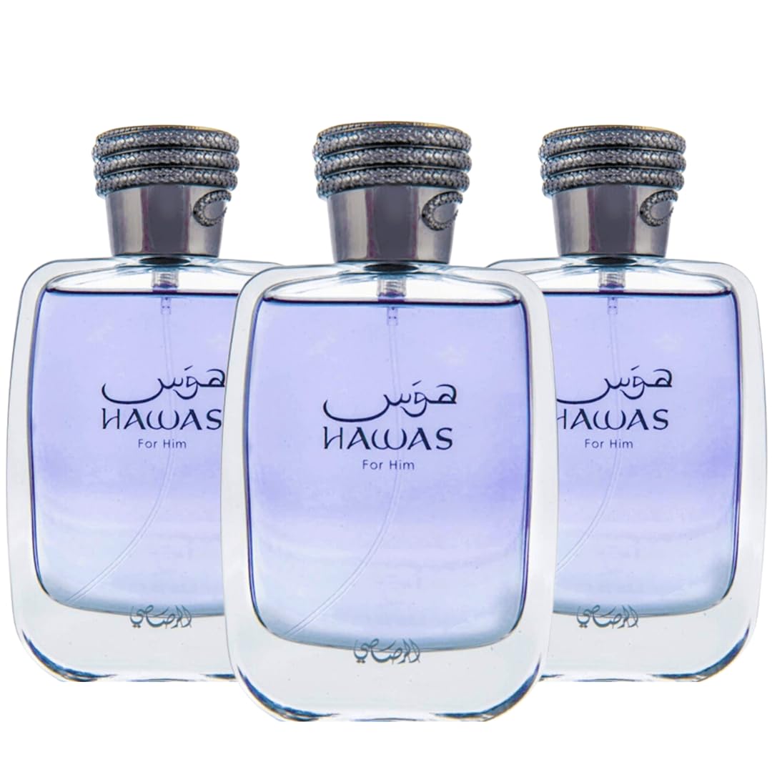 RASASI Hawas For Him EDP Spray 100ML (3.4 OZ) Fragancias duraderas y lujosas para hombres. (PAQUETE DE 3)