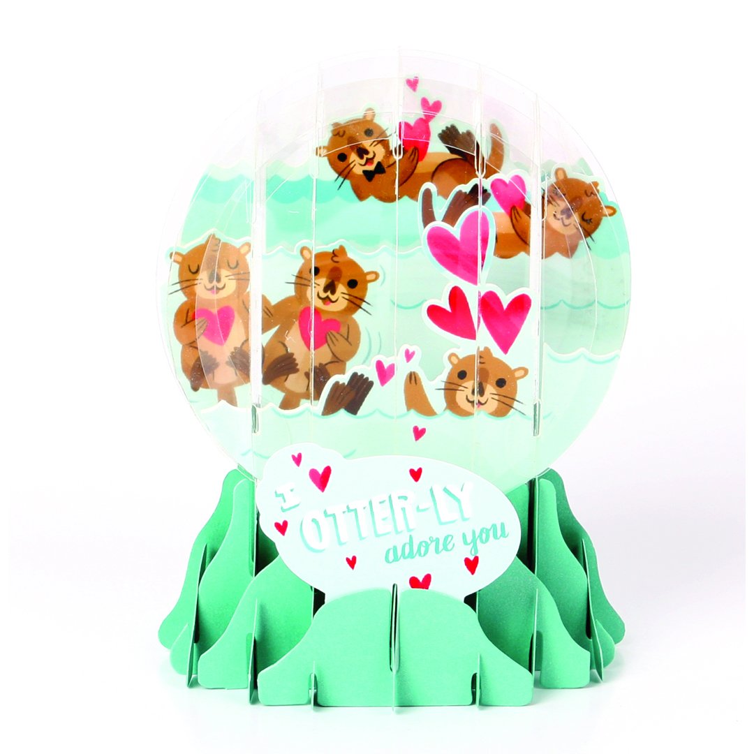 Tarjeta de felicitación con bola de nieve emergente en 3D - OTTERLY IN LOVE - #UP-WP-EG-056