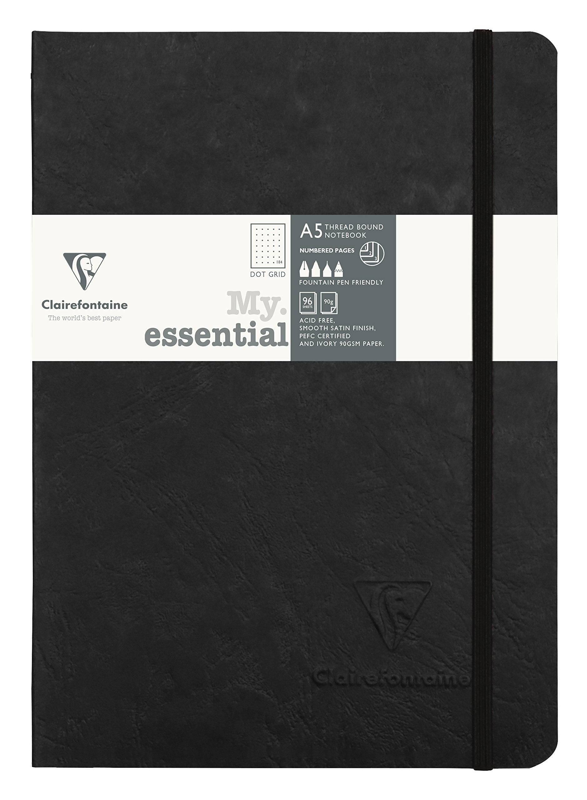 Clairefontaine "My Essential" Bound Paginated Notebook - 96 Dots Sheets - 6 x 8 1/4 - Black