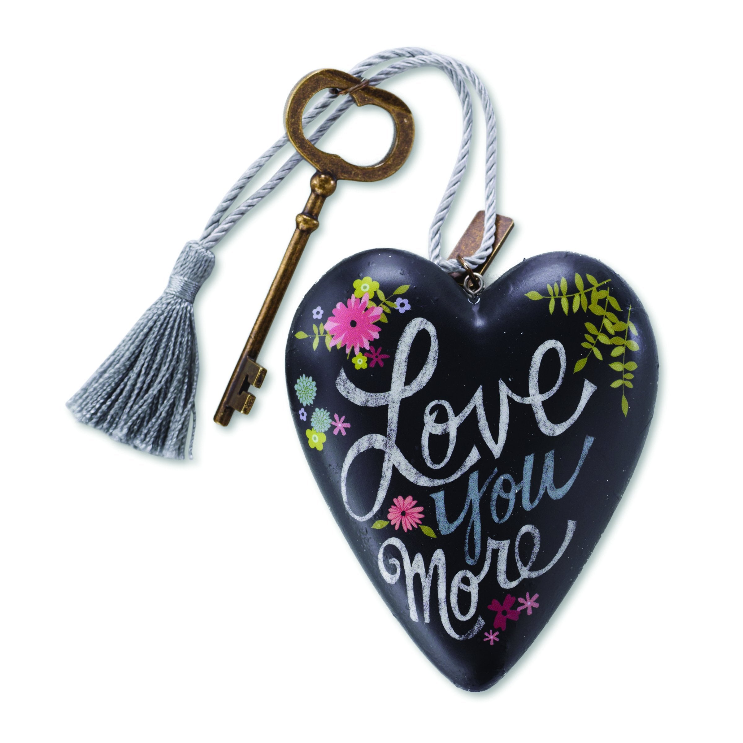 DEMDACO Love You More Chalkboard Floral 4 x 3 Inch Heart Shaped Resin Keepsake Decoration