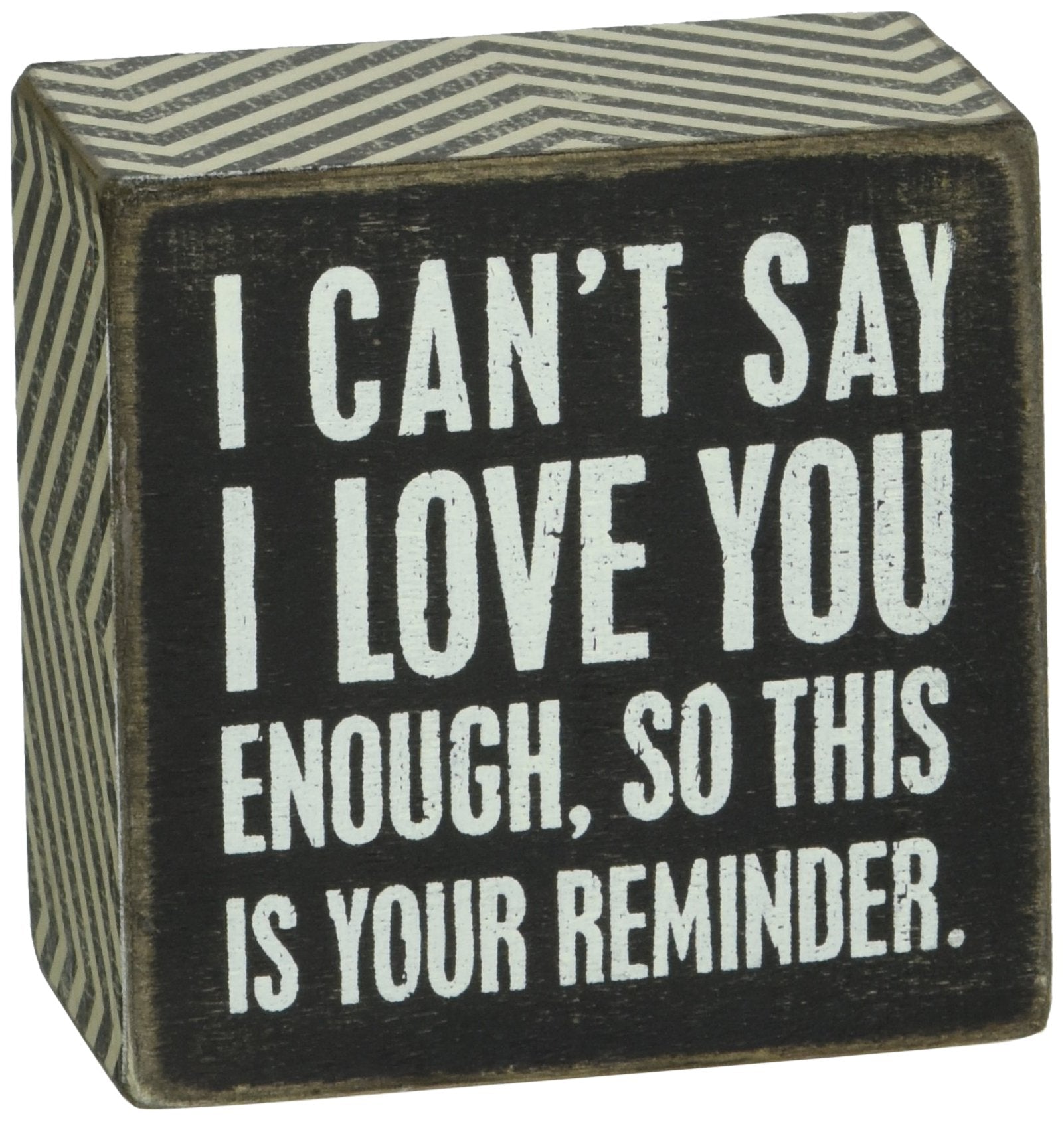 Primitives by Kathy Chevron Trimmed Box Sign, 3 x 3-Inches, I Love You