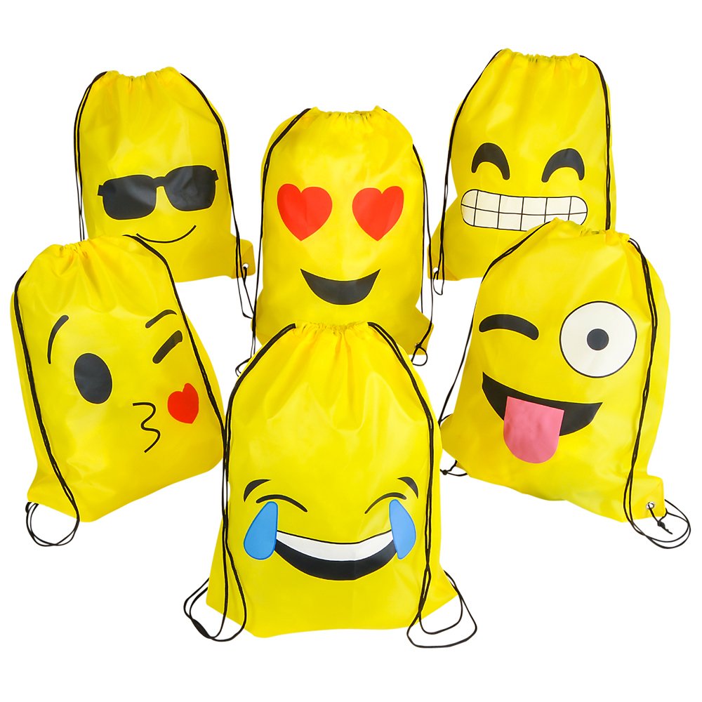 16"x13" Emoticon Drawstring Backpack 12-Pack