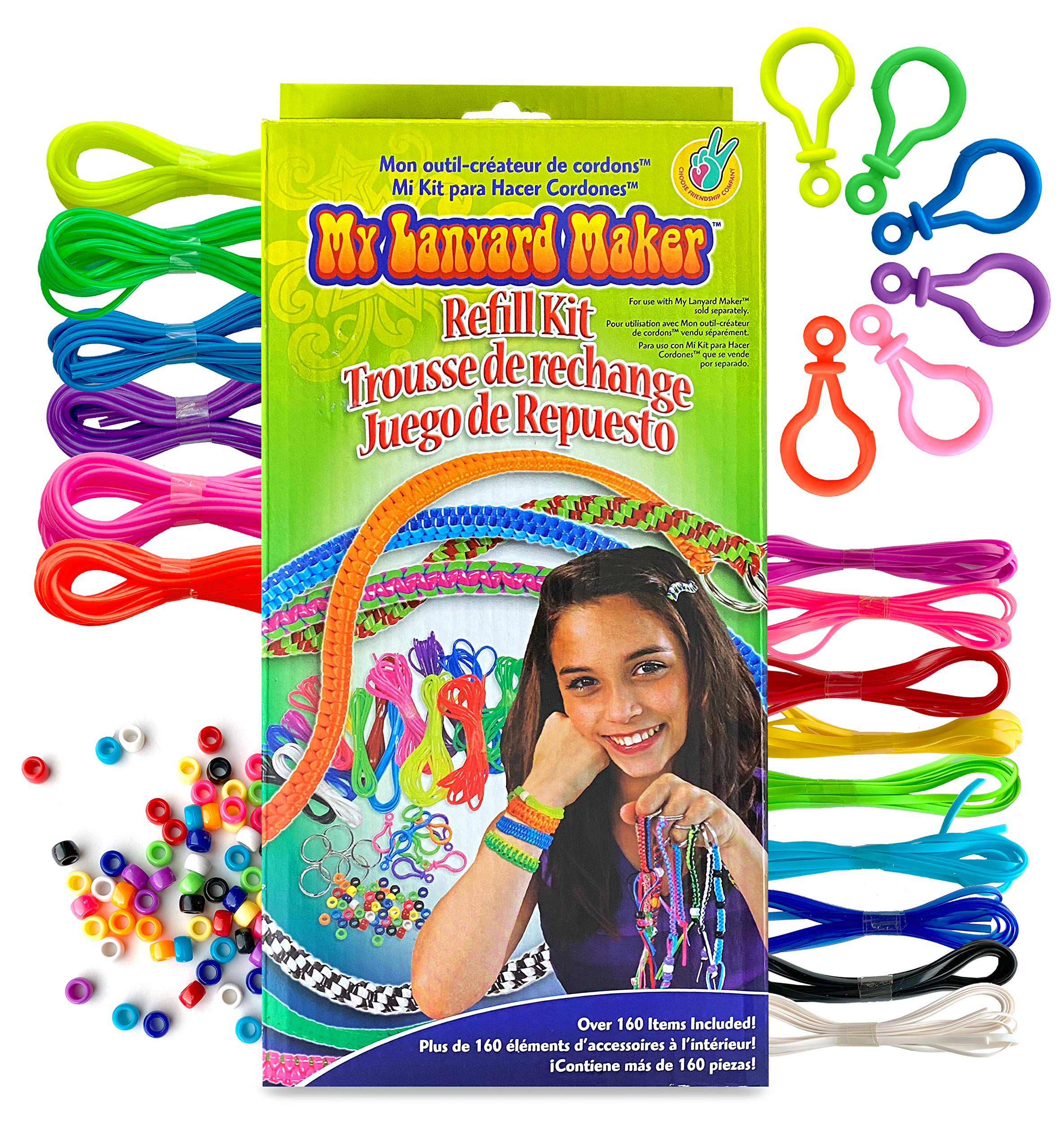 Choose Friendship My Lanyard Maker Refill Kit, Jewelry Making Kit and Lanyard Lacing Bracelet Kit for Kids, 160 items