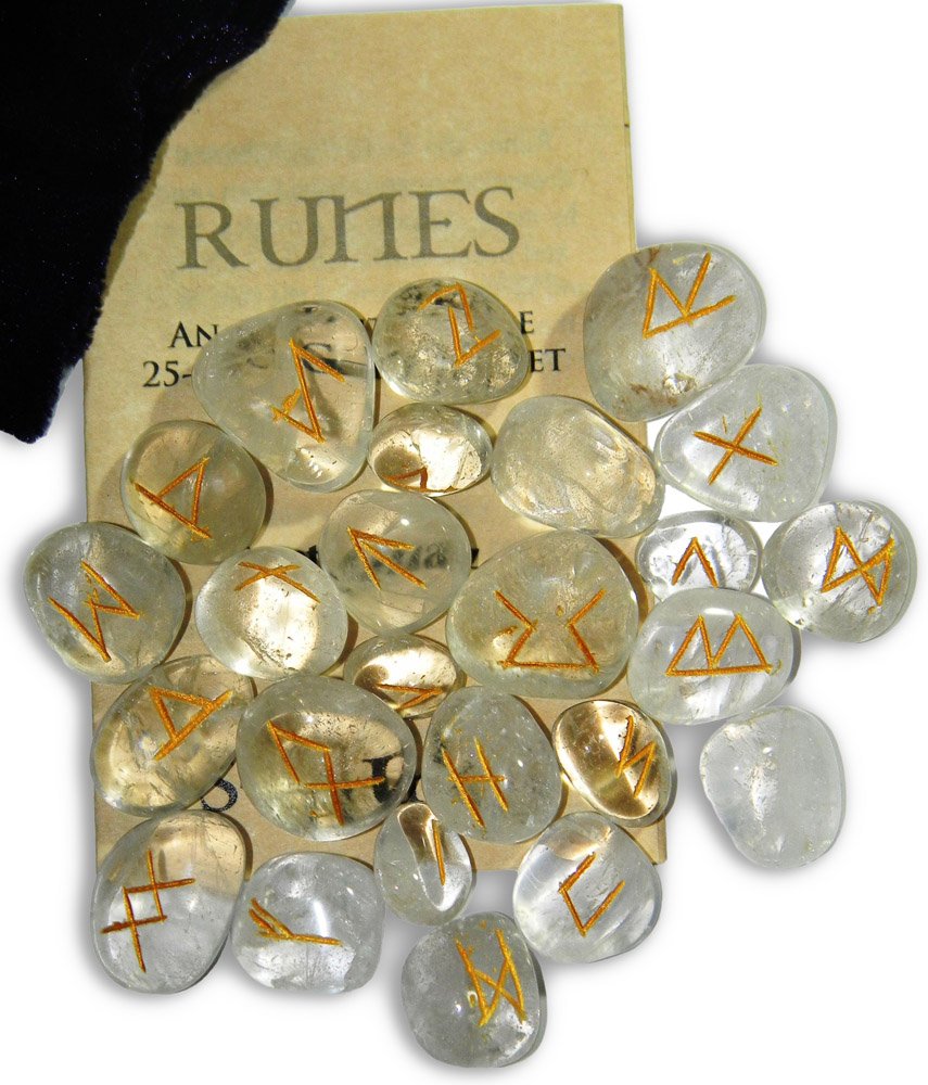 Starlinks Crystal Quartz Gemstone Runes with Velvet Pouch and Instruction Pamphlet