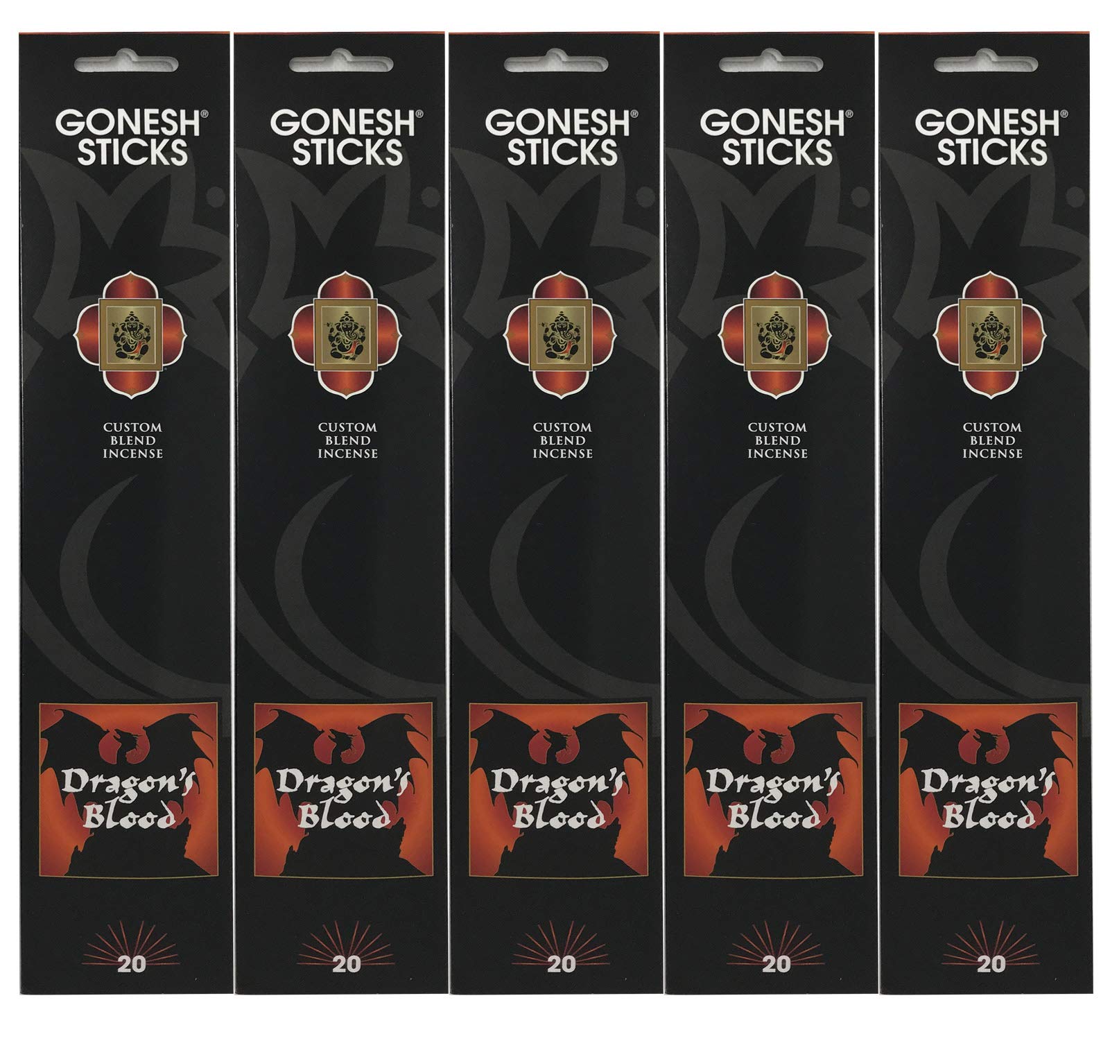 Gonesh Incense Sticks Extra Rich Collection - Dragon's Blood - 5 Packs (100 Total)