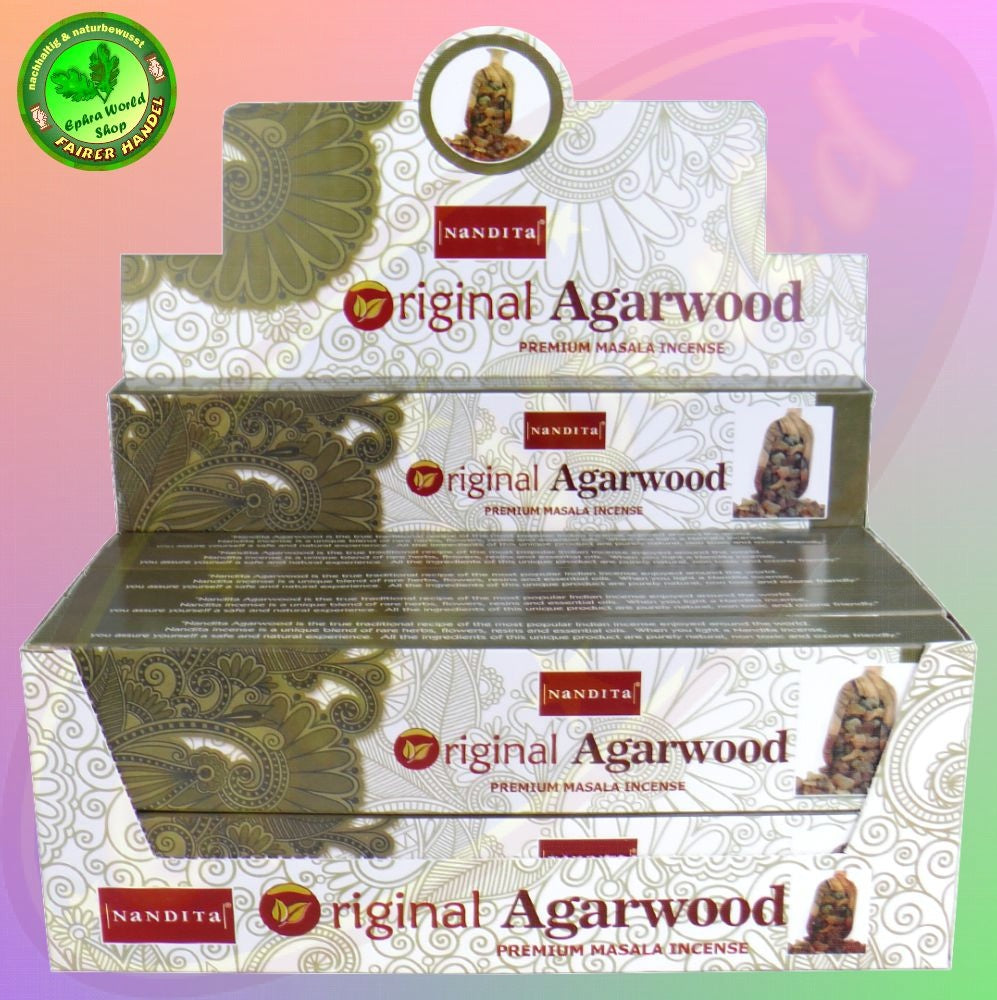 Nandita Organic Agarwood Natural Masala Incense Sticks 180 Grams (15 Grams x 12 Packs) Bulk Box