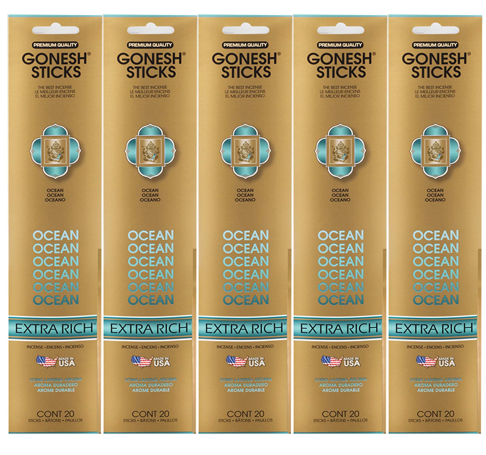 Gonesh Incense Sticks Extra Rich Collection - Ocean 5 Packs (100 Total)