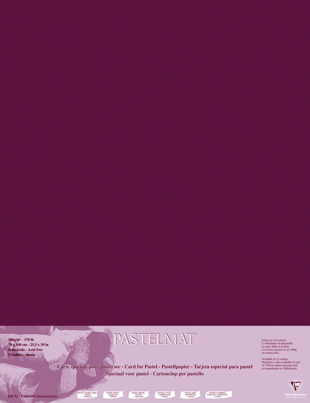 Clairefontaine Pastelmat, 70x100cm, 360g-Wine (5 Sheets), 70 x 100 cm, Burgundy