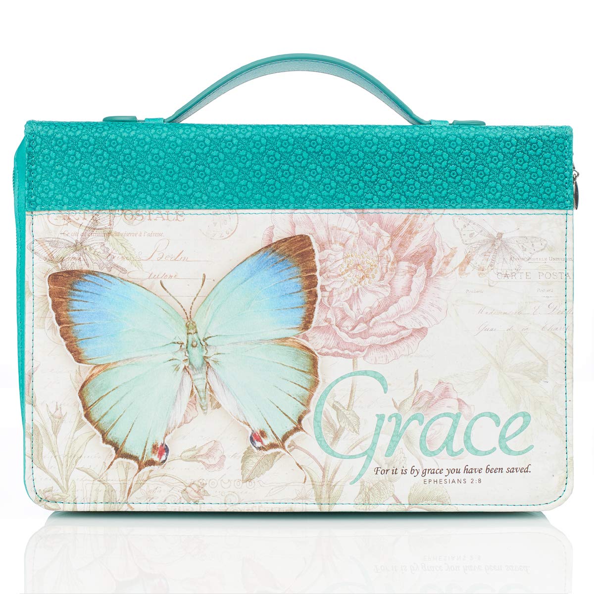 Blue Botanic Butterfly Blessings "Grace" Bible / Book Cover - Ephesians 2:8 (Medium)