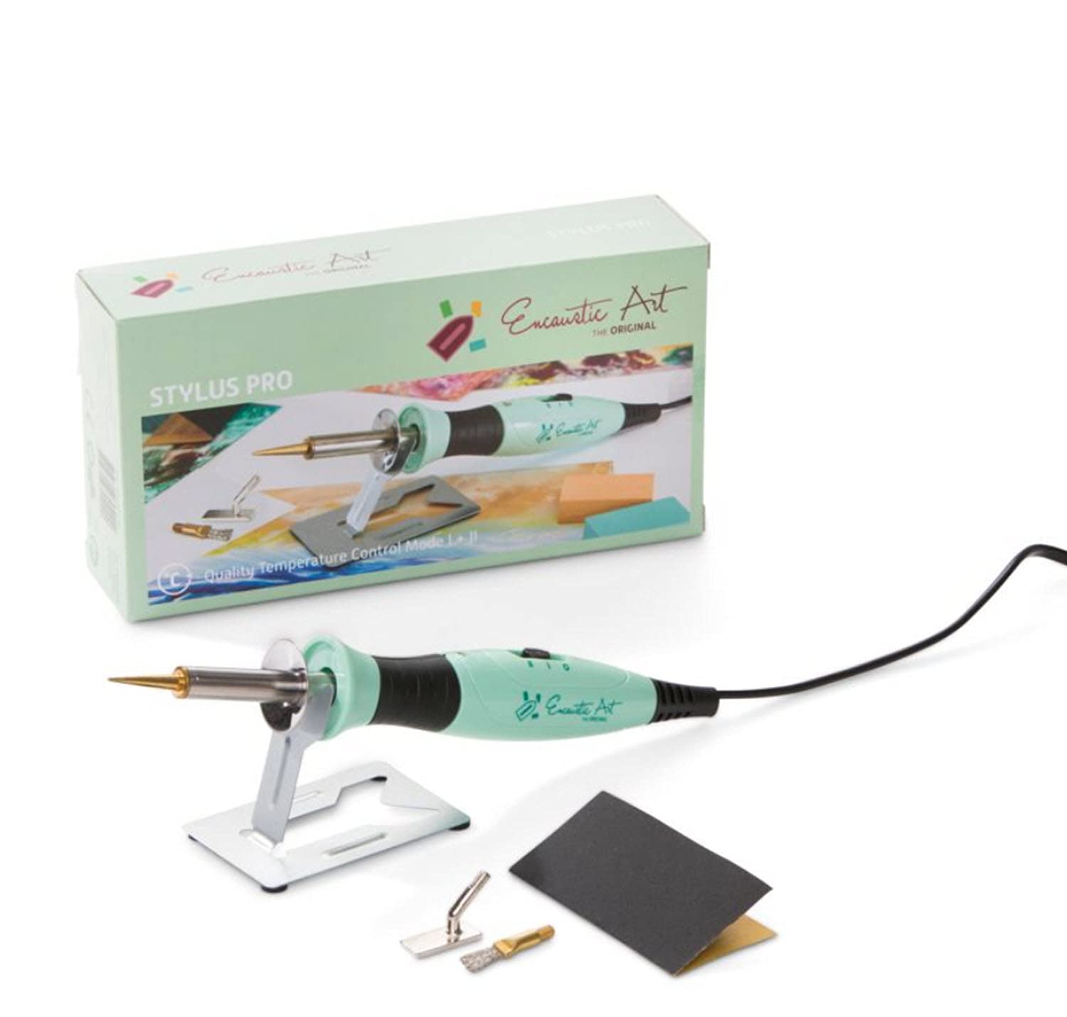 Encaustic Art Stylus Pro Low Heat Tool -Includes Stylus, 3 Attachments-Standard Drawing Tip, Brush Head And Rectangle Shape- Encaustic Painting Supplies