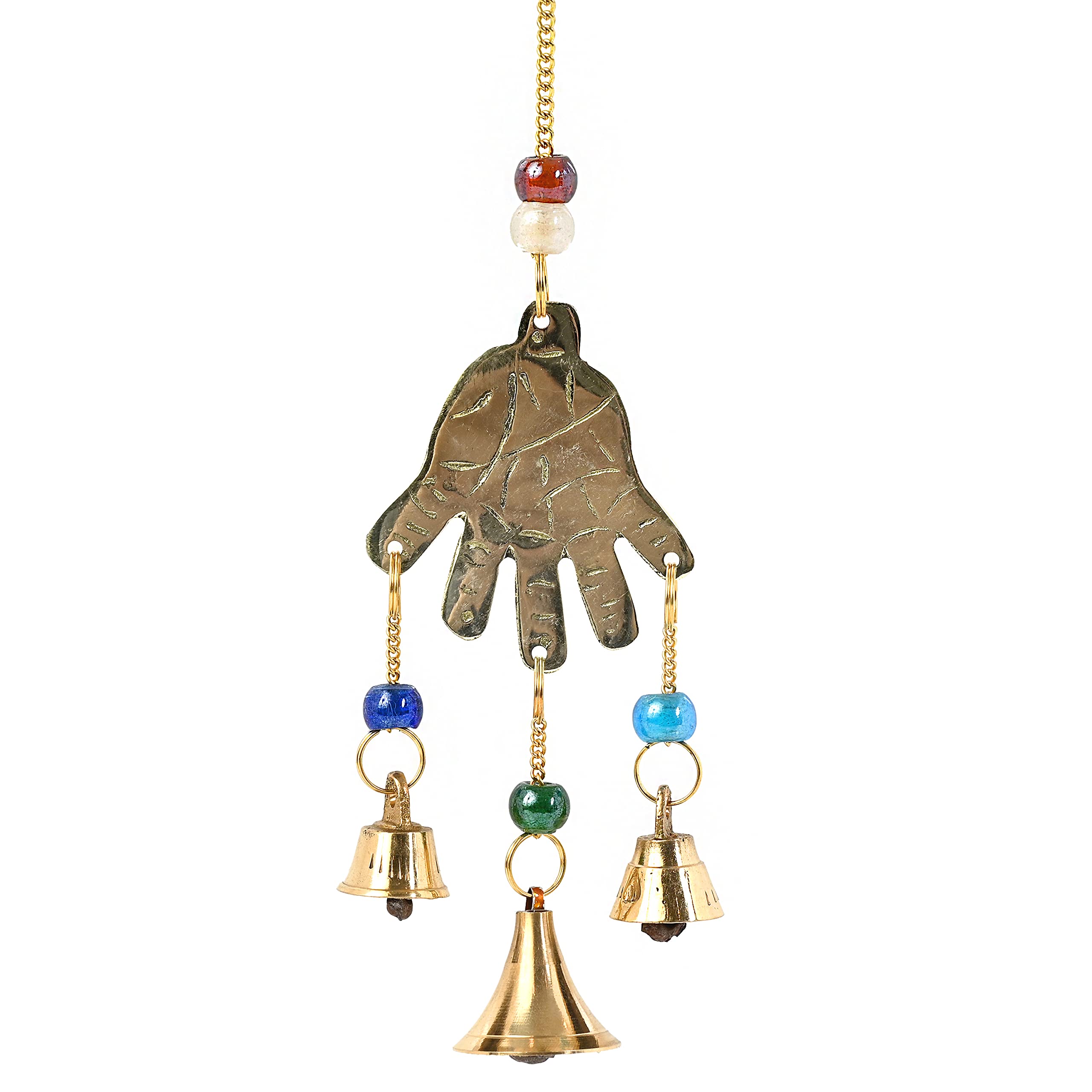 Windchime Brass - Hand of Compassion with Beads - 9.5 Inches Length