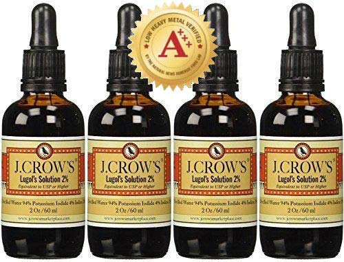 J.CROW'S Lugol's Solution of Iodine 2% 2 oz Four Pack (4 Bottles)