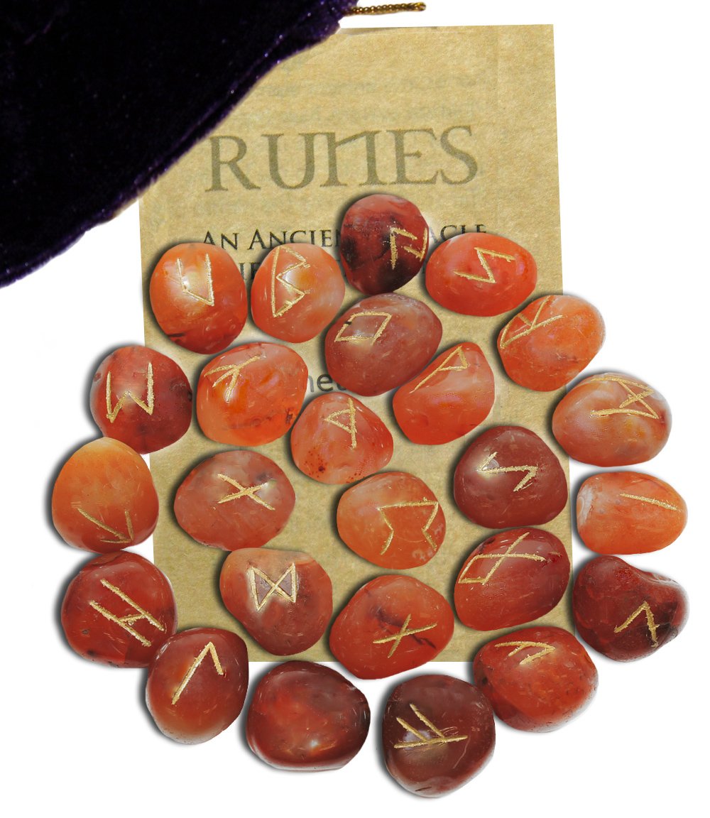 Starlinks Carnelian Gemstone Runes with Velvet Pouch and Instruction Pamphlet