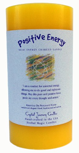 6" x 3" Crystal Journey Herbal Magic Reiki Charged Pillar Candle, Positive Energy