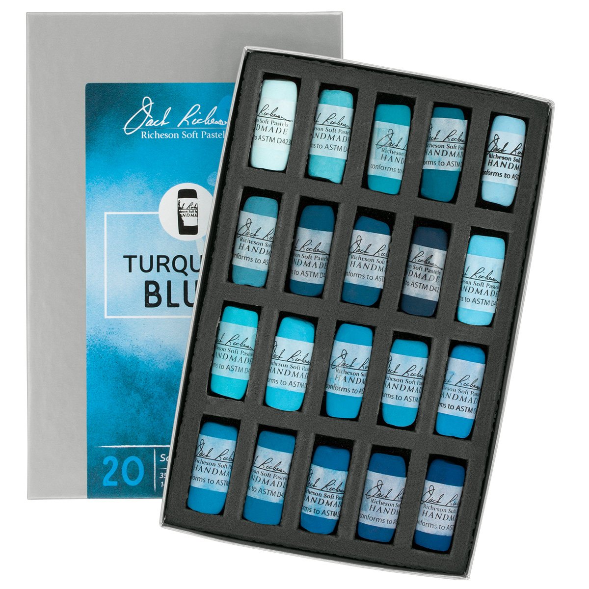 Jack Richeson Hand Rolled Soft Pastels 20 Piece Turquoise Blue Color Value Set