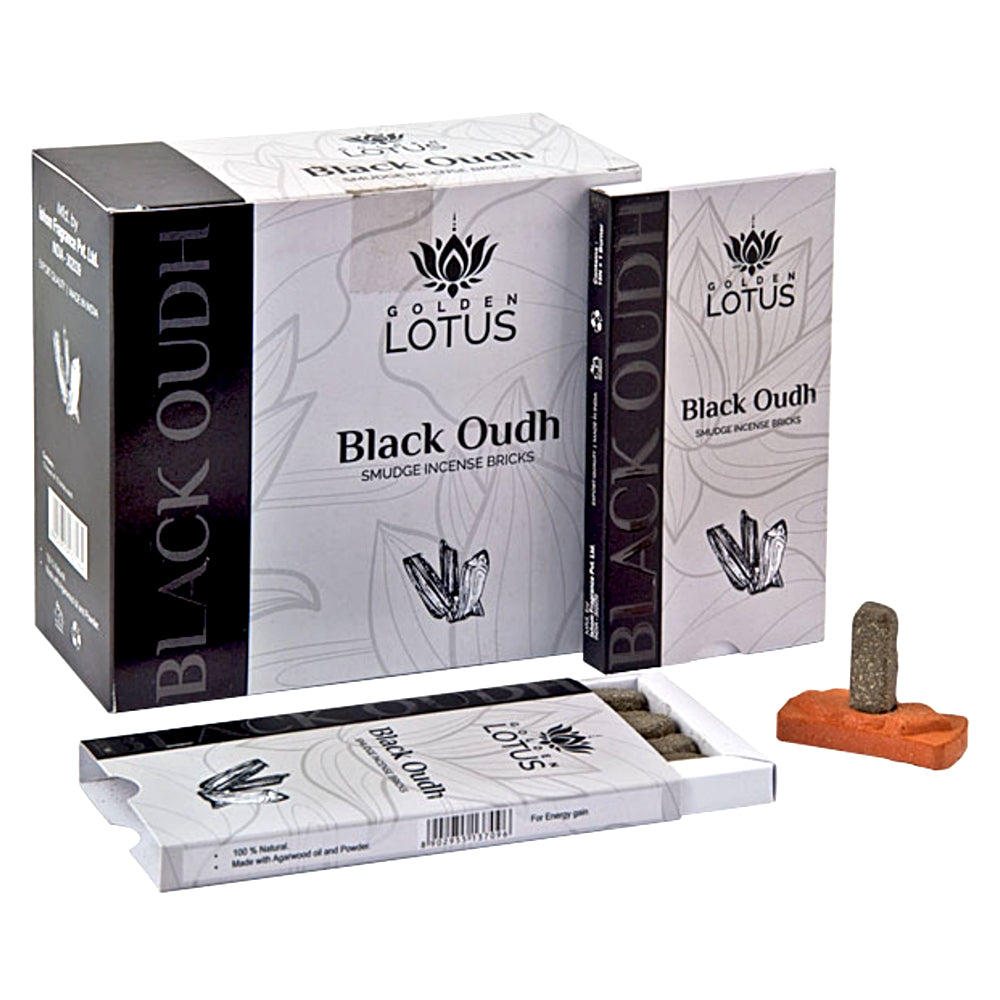 Golden Lotus Natural Smudge Incense Bricks, 180 Brick Bulk Box - Black Oudh