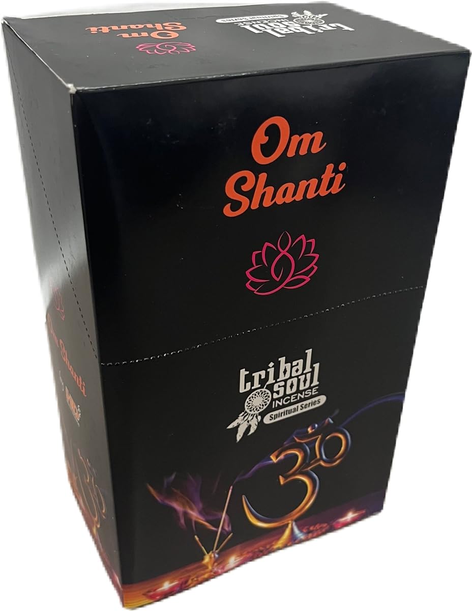 Tribal Soul Spiritual Incense Sticks Gift Box with Ceramic Holder for 12 Packs (Om Shanti)