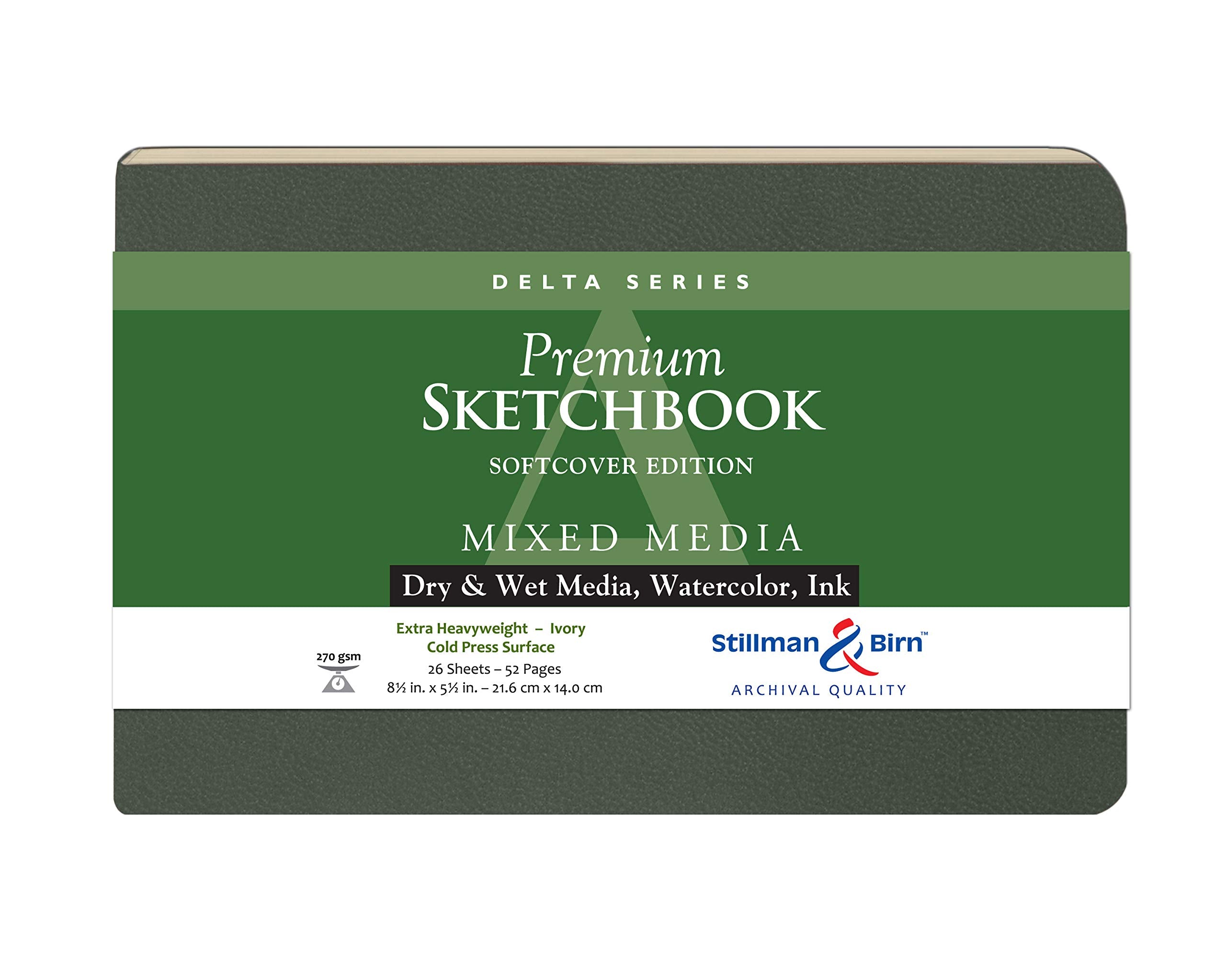 Stillman & Birn Delta Series Softcover Sketchbook, 8.5" x 5.5", 270 GSM (Extra Heavyweight), Ivory Paper, Cold Press Surface