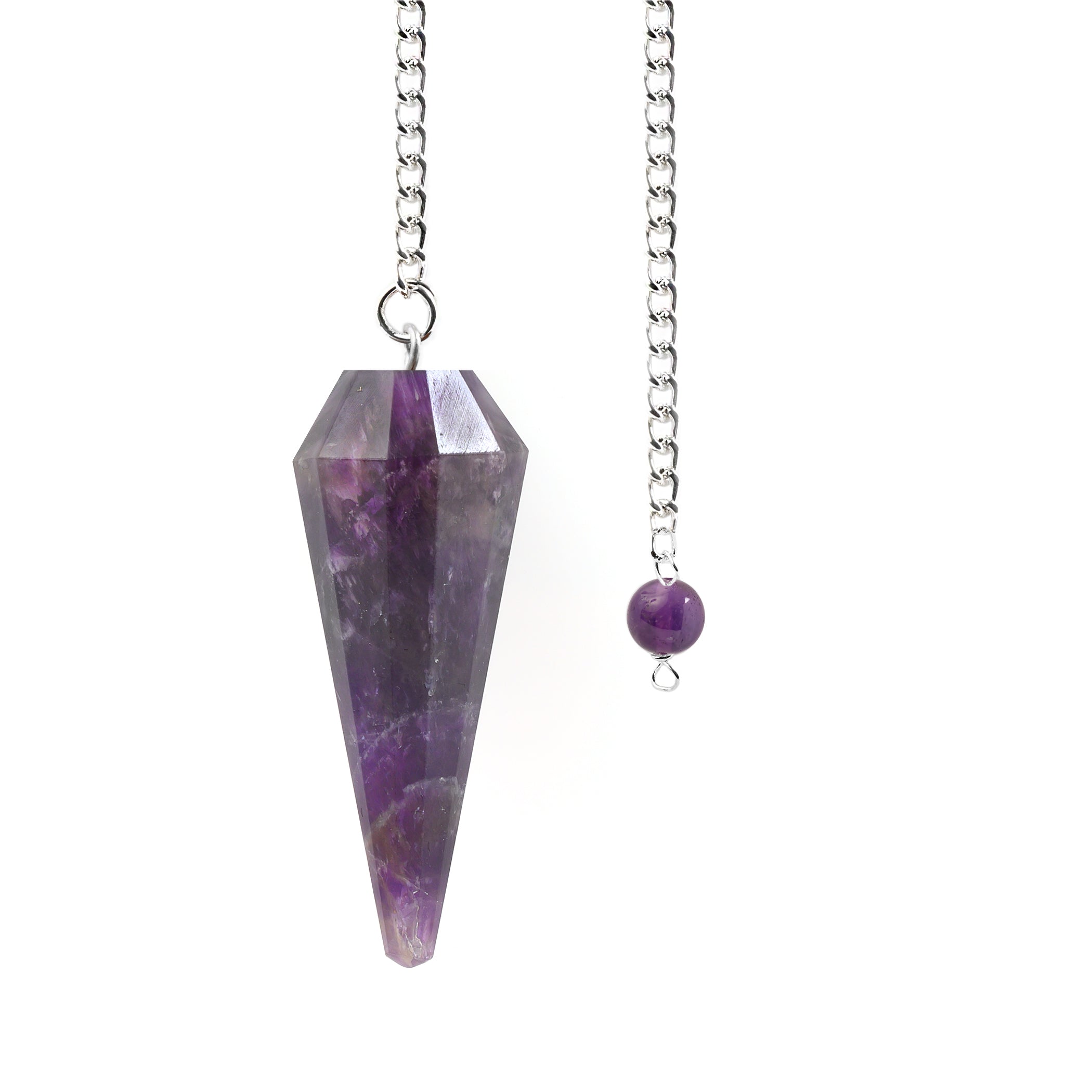 Natural Amethyst Gemstone Rock Crystal Hexagonal Pointed Reiki Chakra Pendant Pendulum