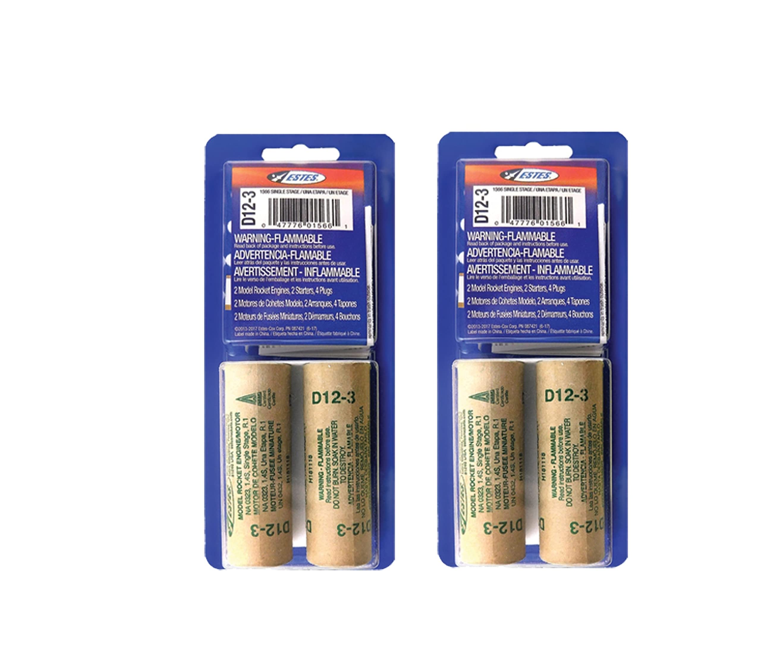 Estes D12-3 - 2 Packs of 2 for 4 Engines Rocket Motors with Starters