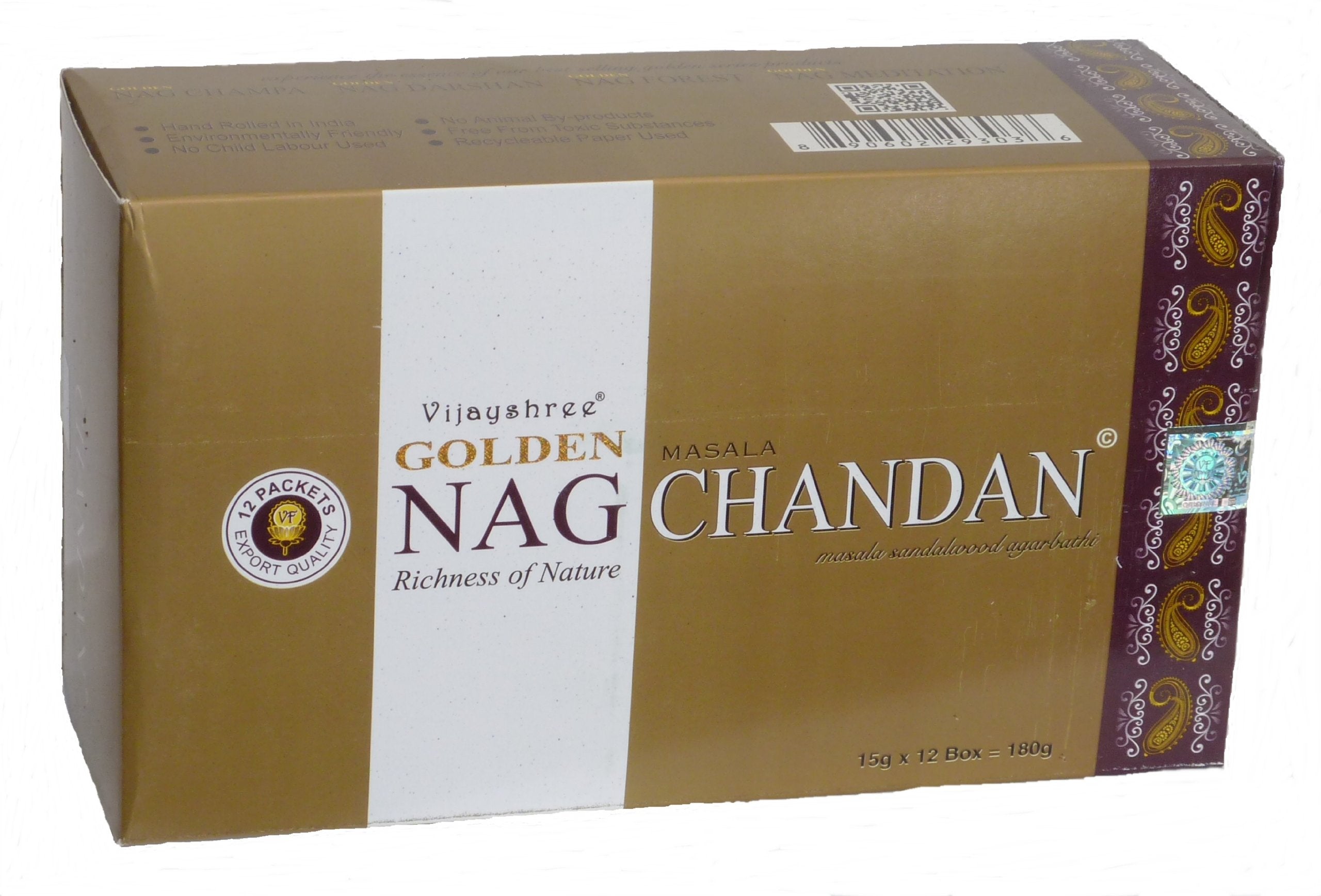 Bâtons d'encens Golden Nag Chandan Masala Agarbathi 180 grammes