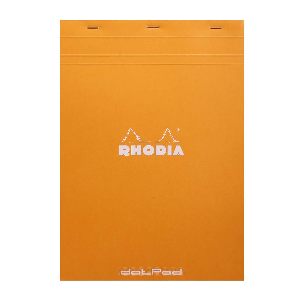 Bloc de notas Rhodia con grapas, cuadrícula de puntos, 80 hojas, 8 1/4 x 11 3/4, tapa naranja