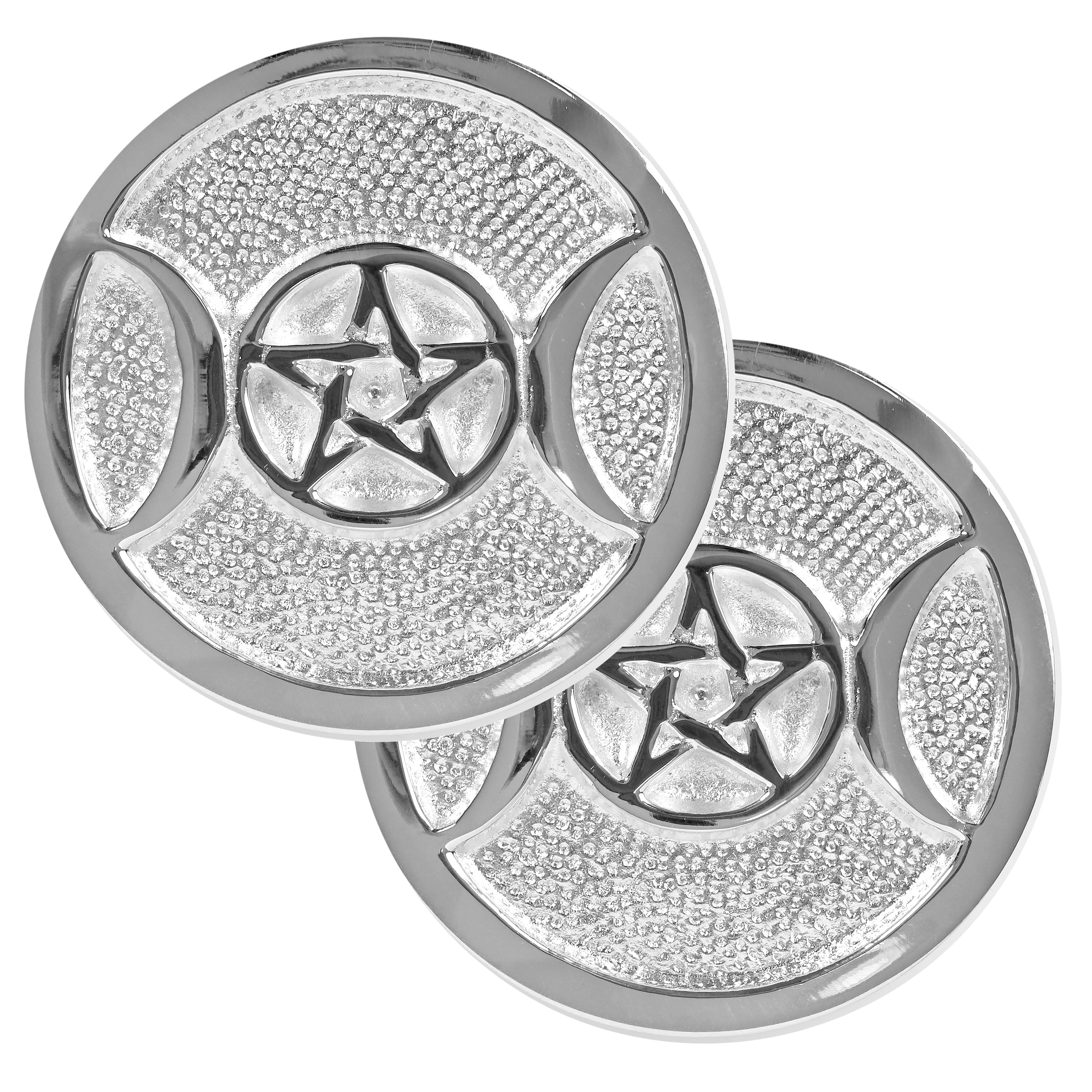 Altar Tile Silver Plated Round - 2 Pack - 3 Inches (Triple Moon Pentagram)