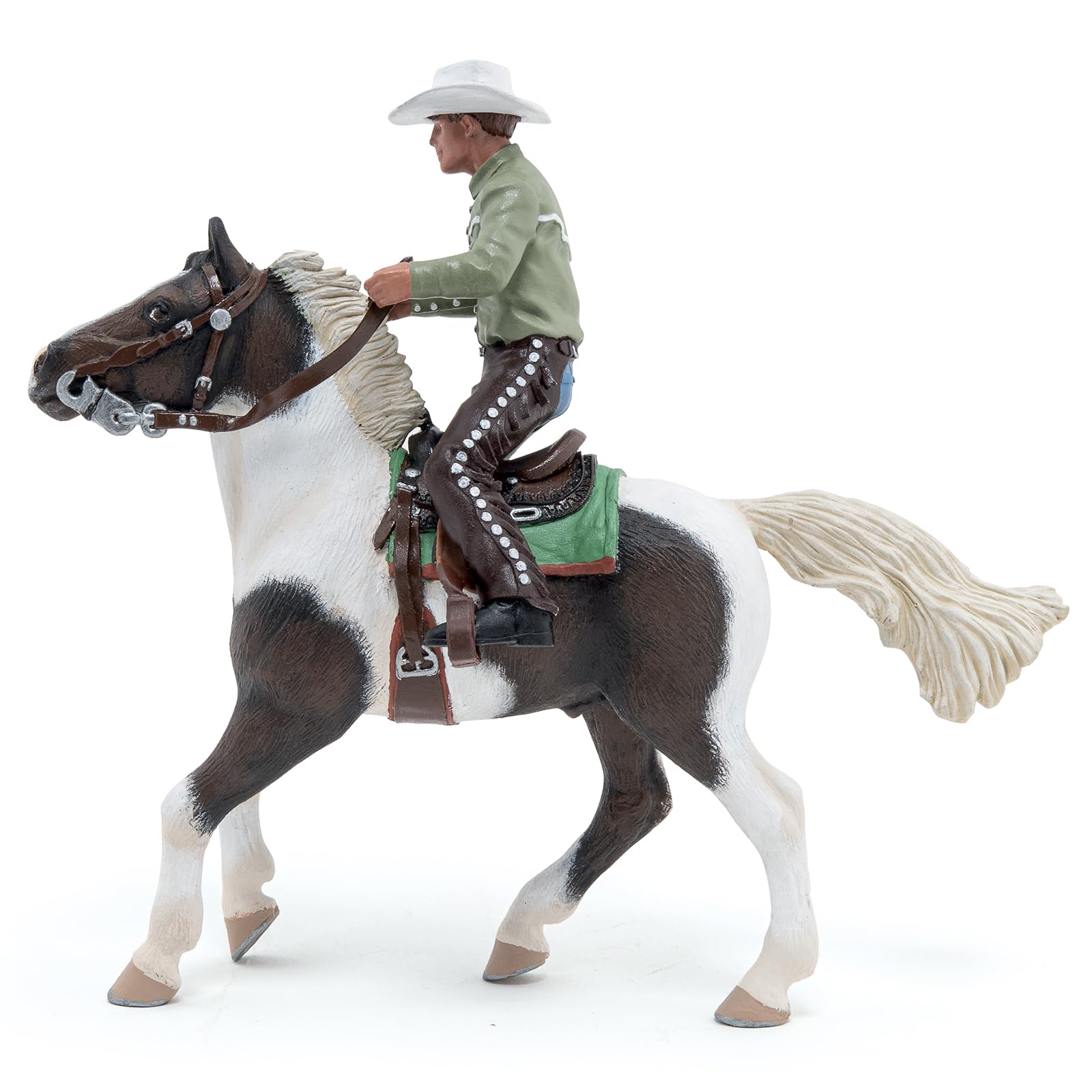 Papo Cowboy and His Horse Hand Painted Figurine - Heirloom Quality Collectible No. 51573