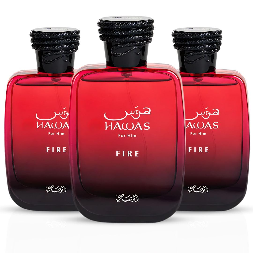 RASASI Hawas Fire For Him Eau De Parfum Spray 100 ml (3,4 oz) (paquete de 3)