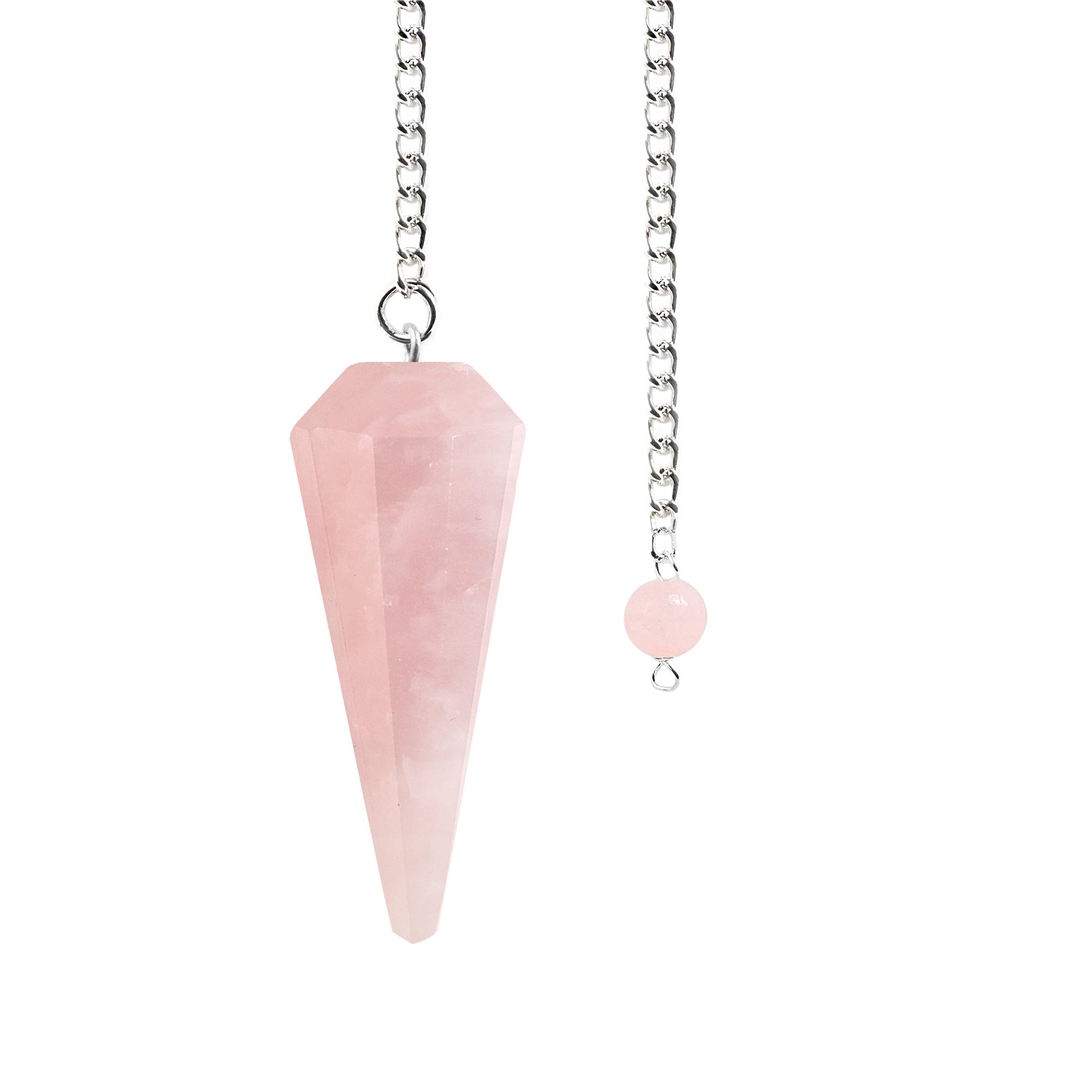 Natural Rose Quartz Gemstone Rock Crystal Hexagonal Pointed Reiki Chakra Pendant Pendulum 12 Faceted