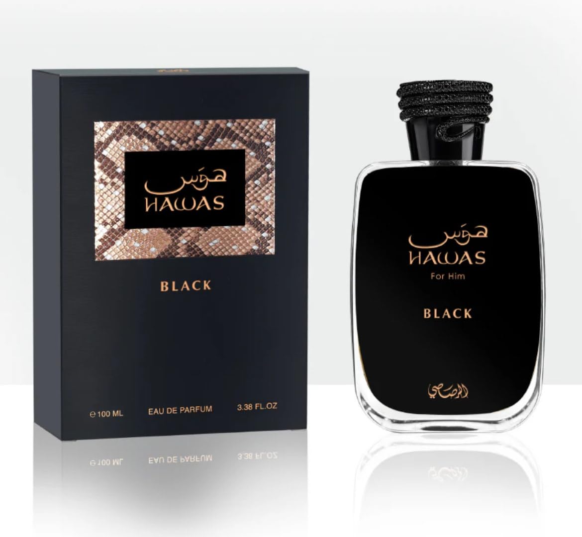 Rasasi Hawas Black Eau de Parfum Spray para hombres, 3.4 onzas líquidas (100 ml)