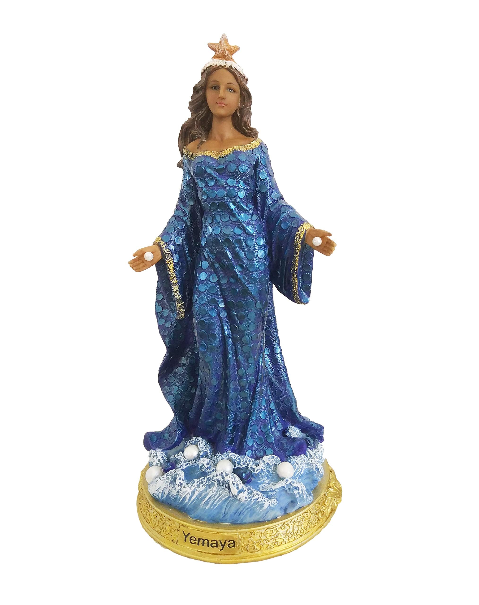 Santo Orisha Yemaya Sculpture Orisha Statue Yemaya Estatua Santeria Sculpture (8 Inches), Blue, White, Gold