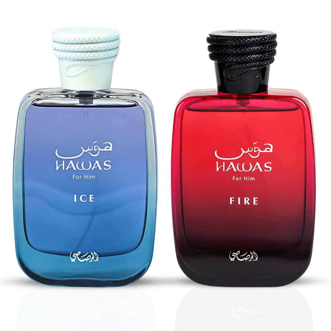 RASASI Hawas Ice For Him y Hawas Fire EDP Sprays 100ML (3.4 OZ) (paquete Ice &amp; Fire)