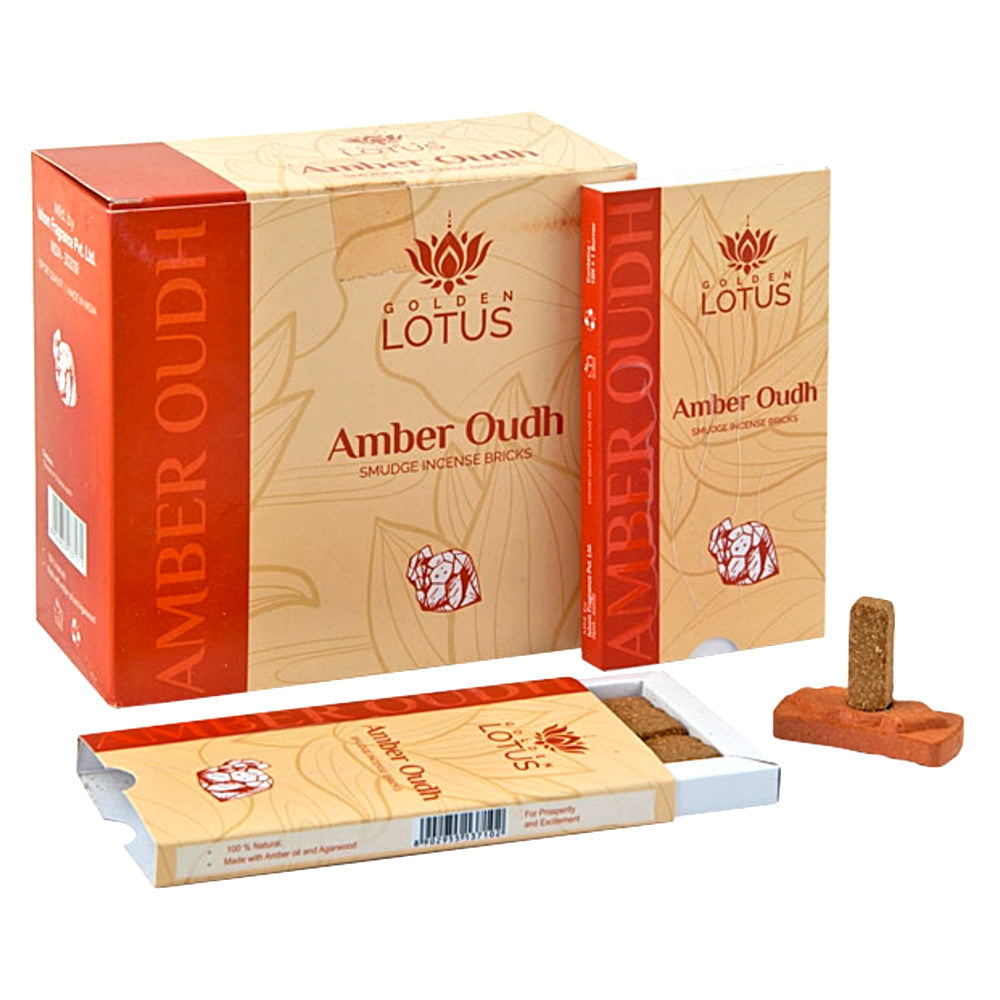 Golden Lotus Natural Smudge Incense Bricks, 180 Brick Bulk Box - Amber Oudh