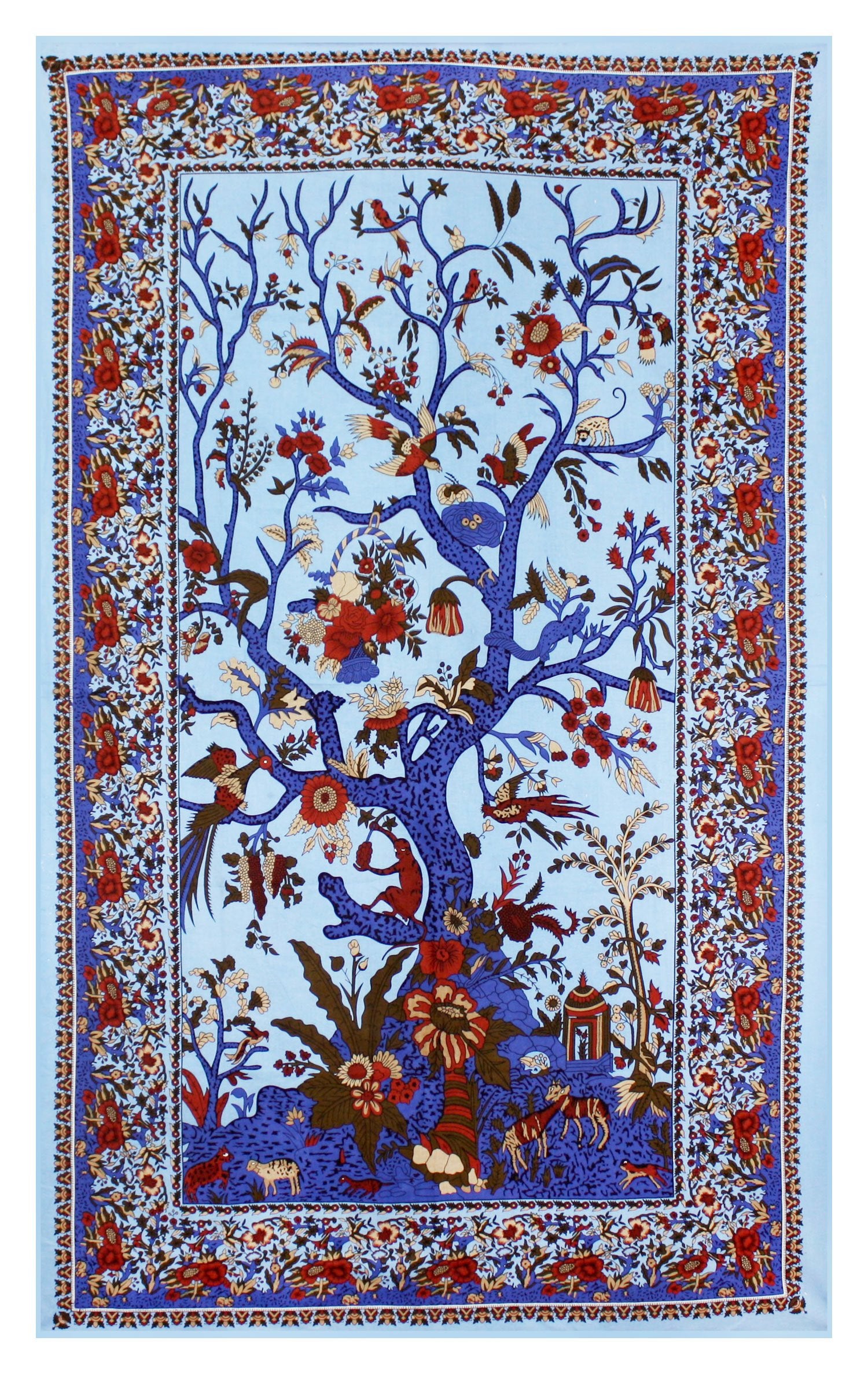 Sunshine Joy Tree Of Life Indian Tapestry Beach Sheet Hanging Wall Art 60x90 Inches (Blue)