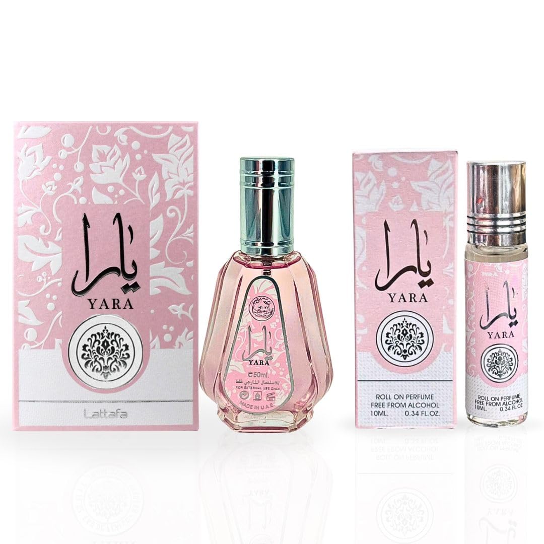 Lattafa Yara Mini Bundle for Women (50 ml EDP Spray+10 ml Roll On Perfume Oil)