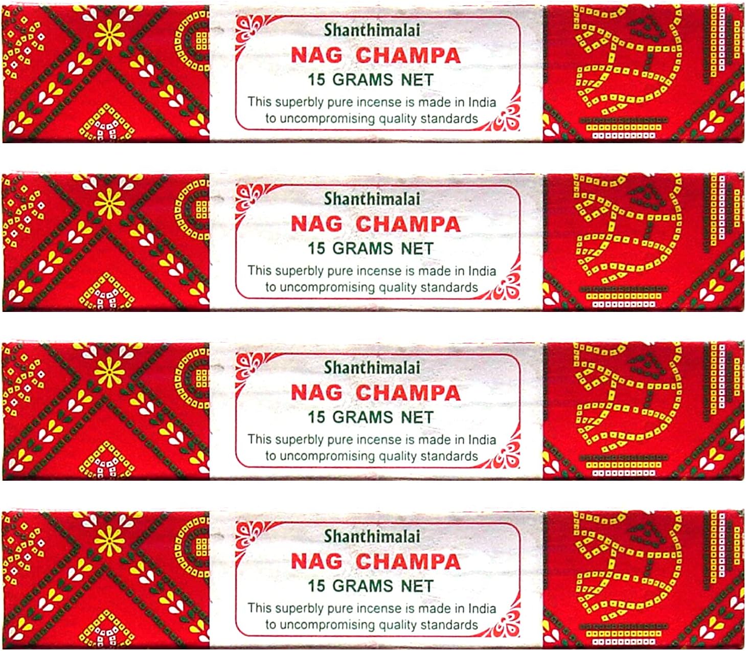 Shanthimalai Red Nag Champa Incense Sticks, 15 Grams (4-Pack) - 60 Grams Total