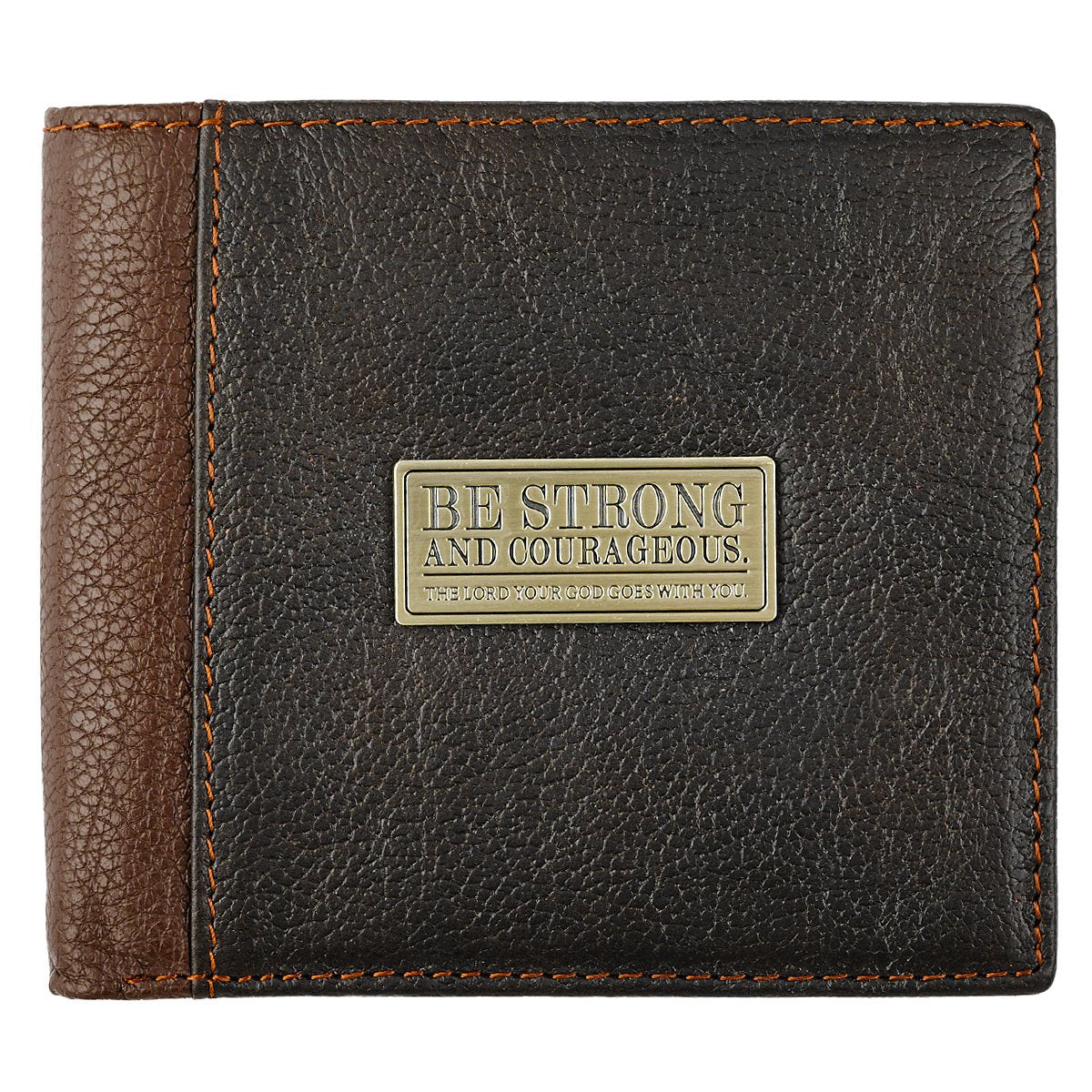 Genuine Leather Wallet for Men | Strong and Courageous with Brass Inlay  Deuteronomy 31:6 Bible Verse | Quality Classic Brown Leather Bifold Wallet | Christian Gifts for Men