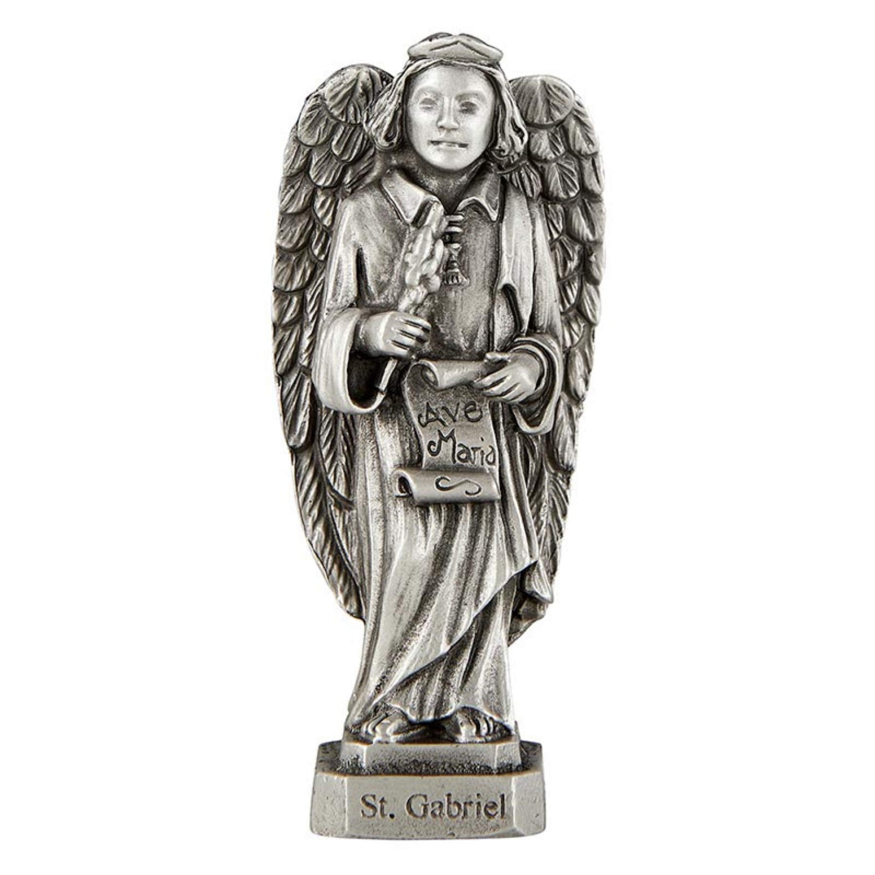 Pewter Catholic Saint St Gabriel Statue with Laminated Prayer Card, 3 1/2 Inch