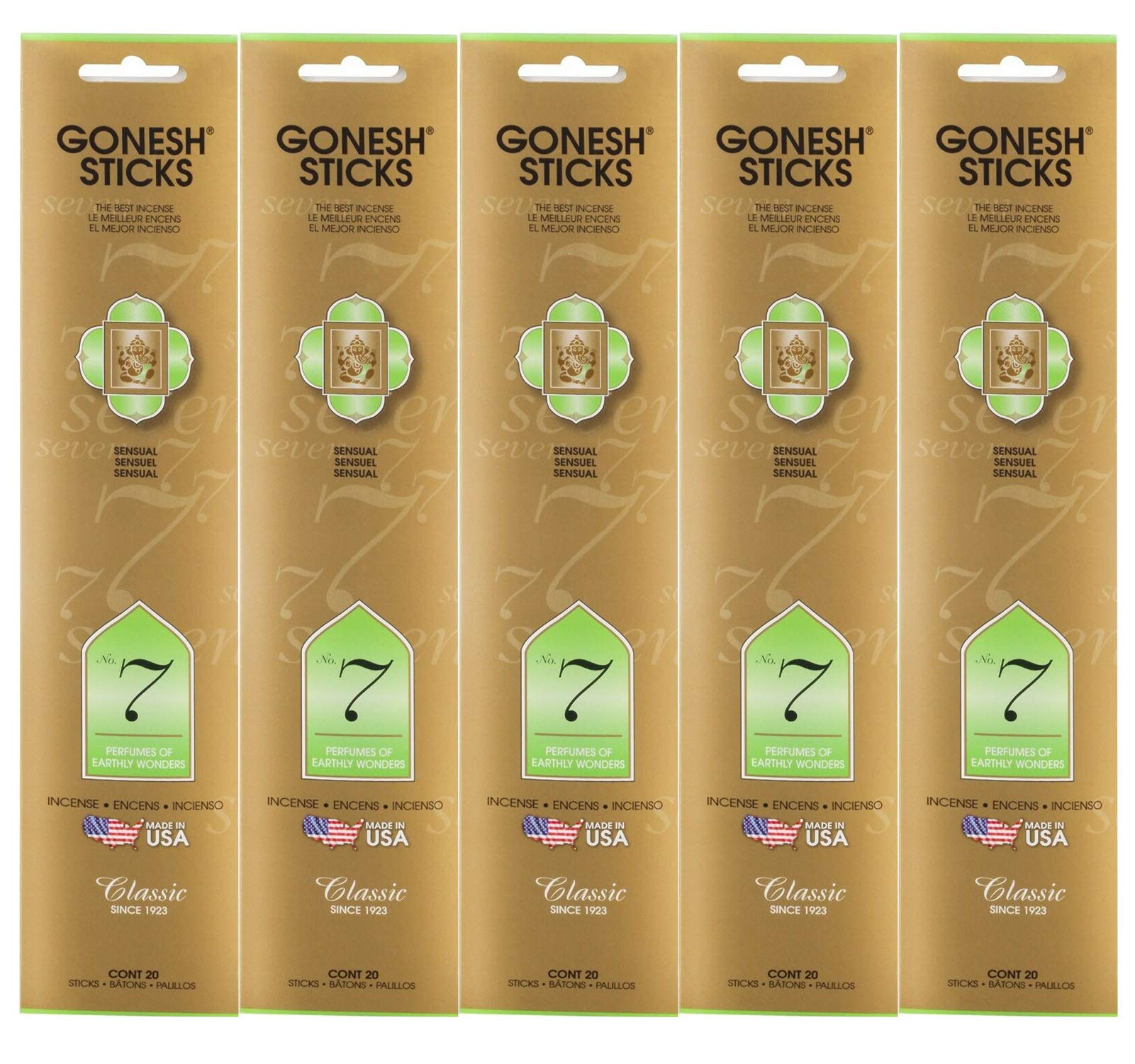 Gonesh Incense Sticks Classic Collection - No. 7 Perfumes of Earthly Wonders 5 Packs (100 Total)