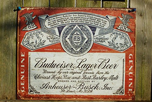 Budweiser Historic Label Distressed Retro Vintage Tin Sign , 16x13