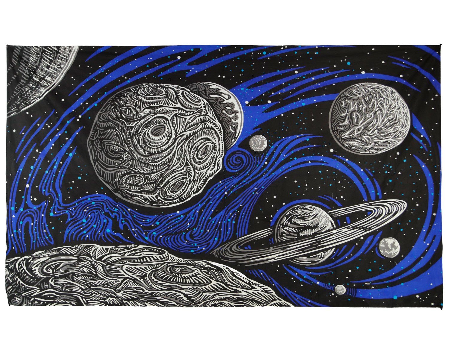 Sunshine Joy 3D Galactic Outer Space Planetary Psych Art Mini Tapestry Wall Hanging 30x45 Inches