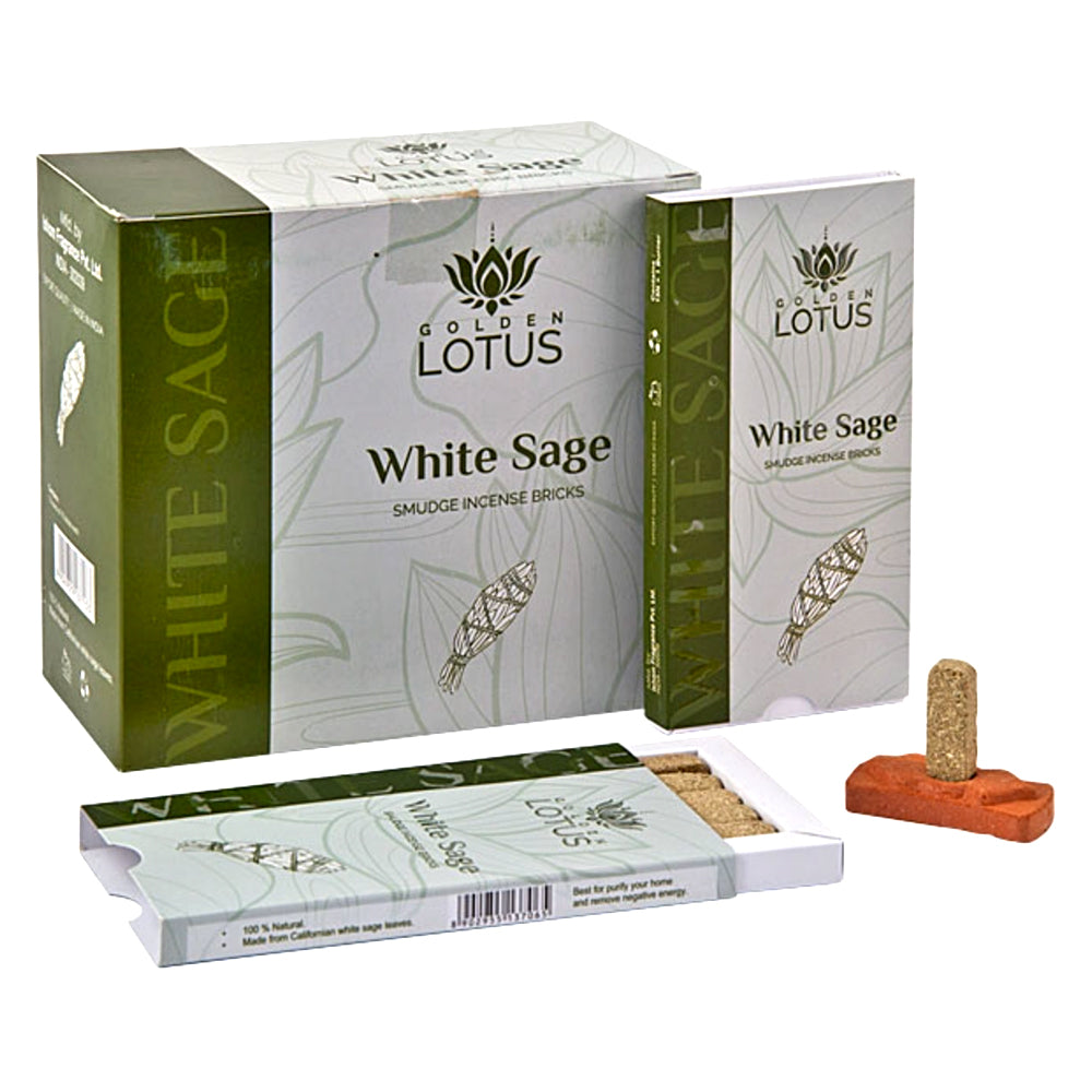 Golden Lotus Natural Smudge Incense Bricks, 180 Brick Bulk Box - White Sage