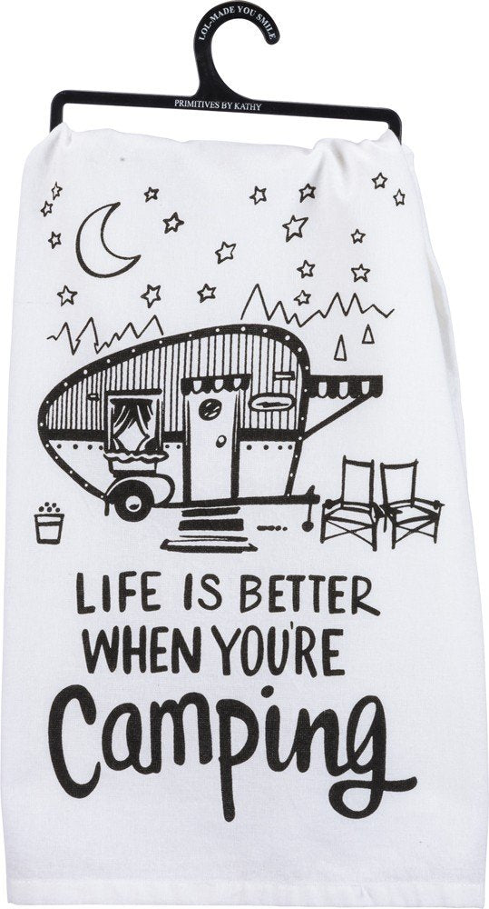 Primitives by Kathy LOL Made You Smile Tea Towel, 28" Square, Better When You're Camping