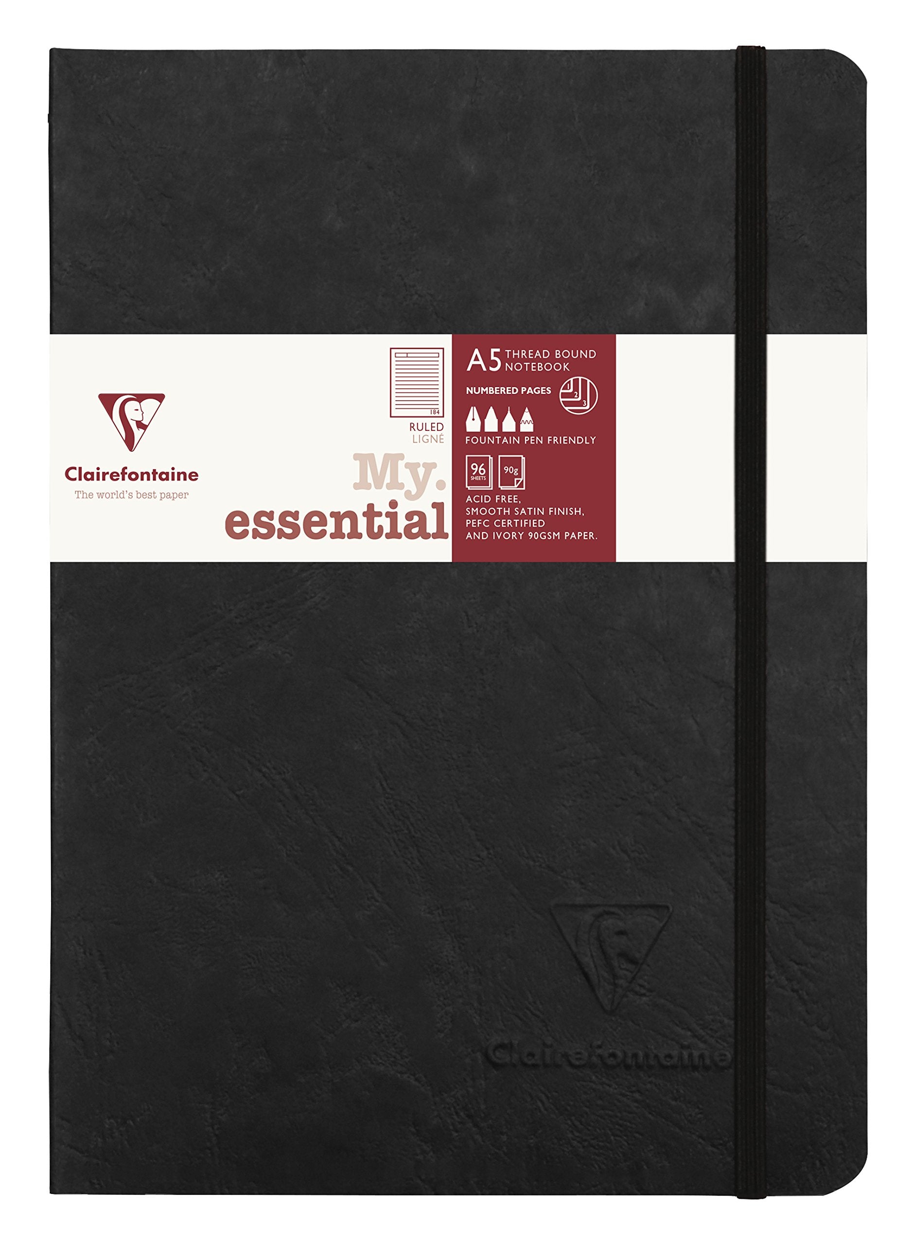 Clairefontaine "My Essential" Bound Paginated Notebook - 96 Ruled Sheets - 6 x 8 1/4 - Black