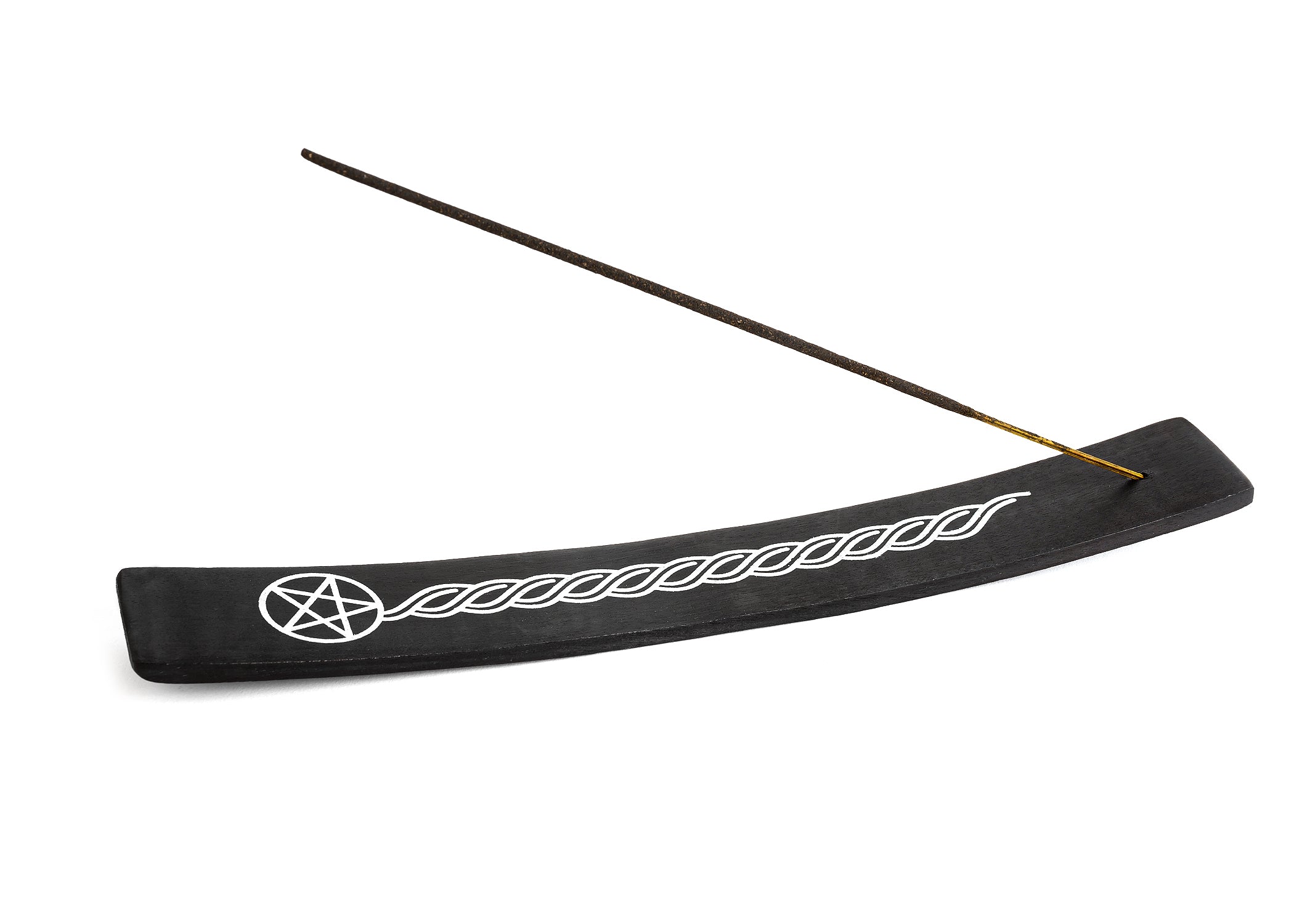 Wooden Incense Holder for Sticks Pentacle Black Painted Wood 10 inches Long