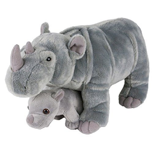 Adventure Planet Birth of Life Rhino and Baby Plush Toy 14" Long, Gray