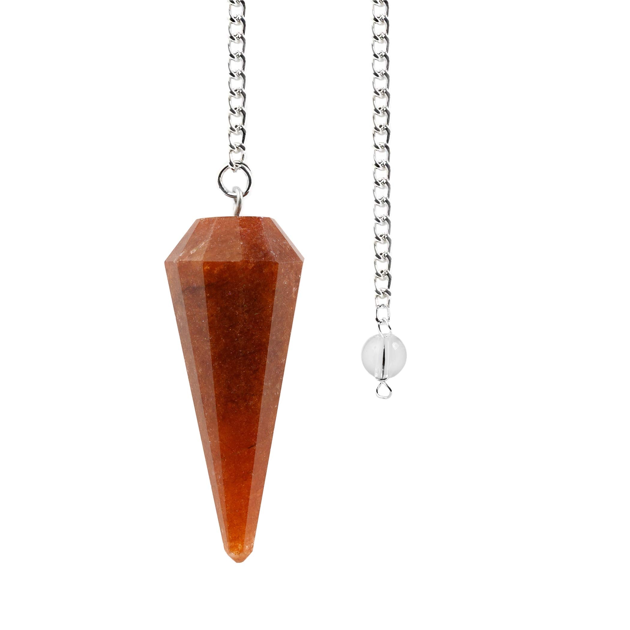 Natural Peach Aventurine Crystal Gemstone Rock Pendulum - Red Color - Hexagonal Pointed, Dowsing, Divination, Reiki Charged, Chakra Healing