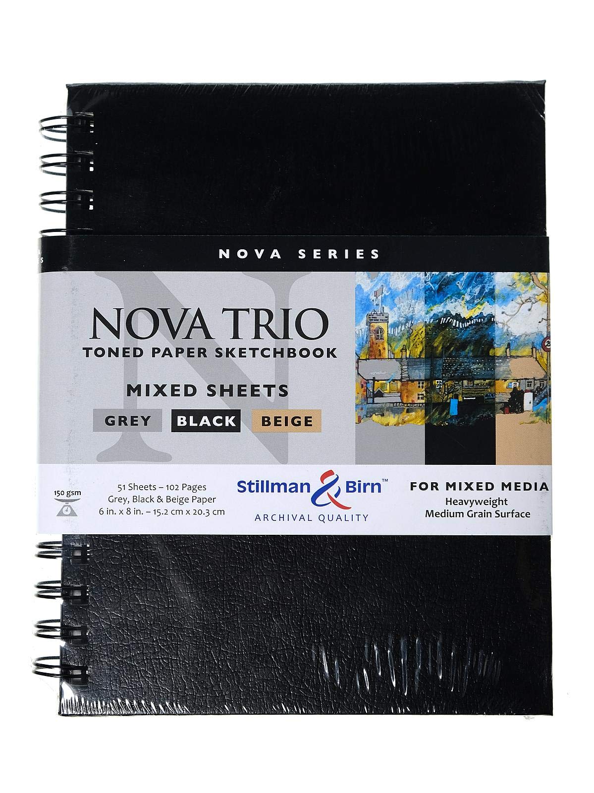 Stillman & Birn Nova Trio Series - Wirebound Sketchbook - Portrait 6 x 8 - 150gsm Beige/Grey/Black Paper