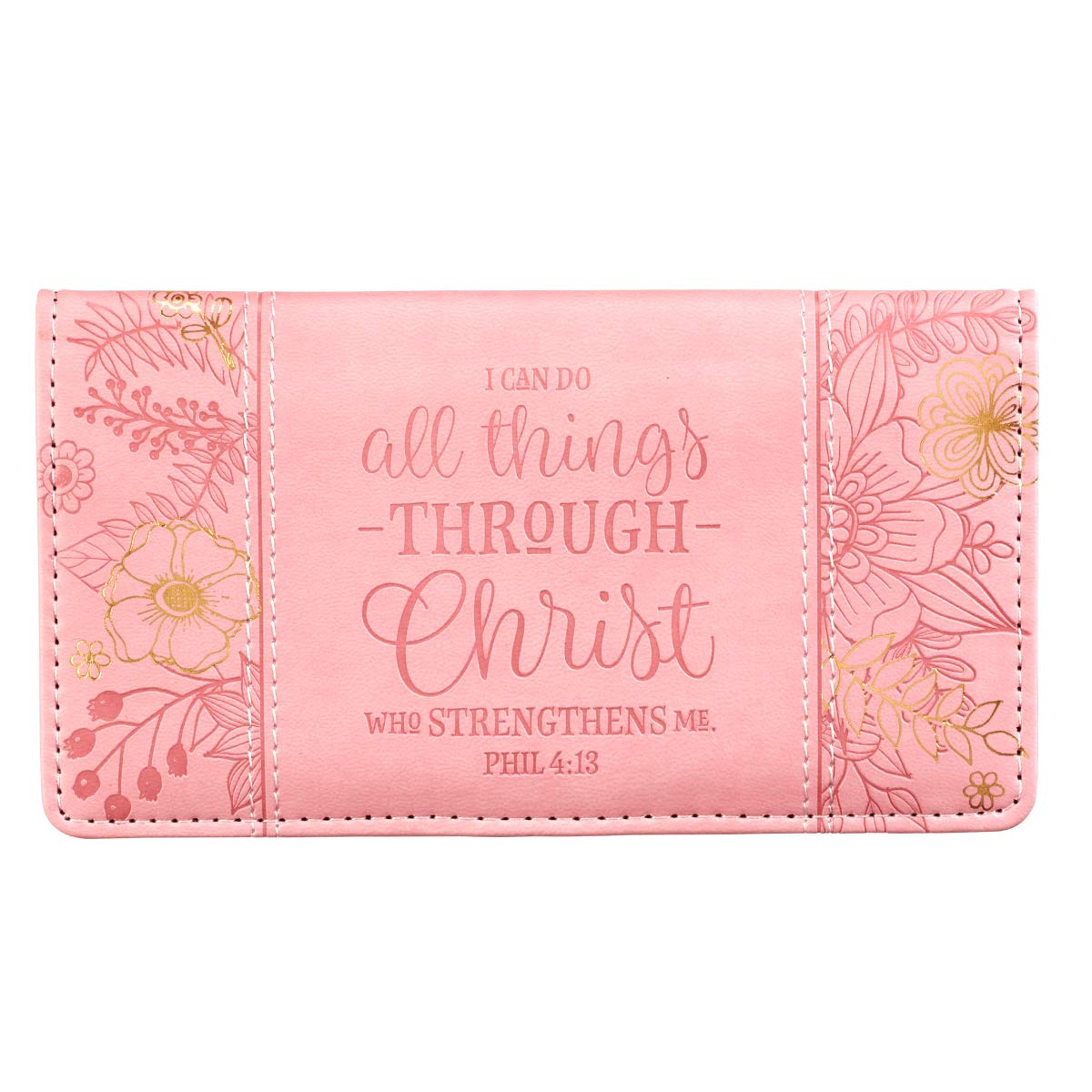 Checkbook Cover for Women & Men ?All Things Through Christ? Christian Pink Wallet, Faux Leather Christian Checkbook Cover for Duplicate Checks & Credit Cards ? Philippians 4:13